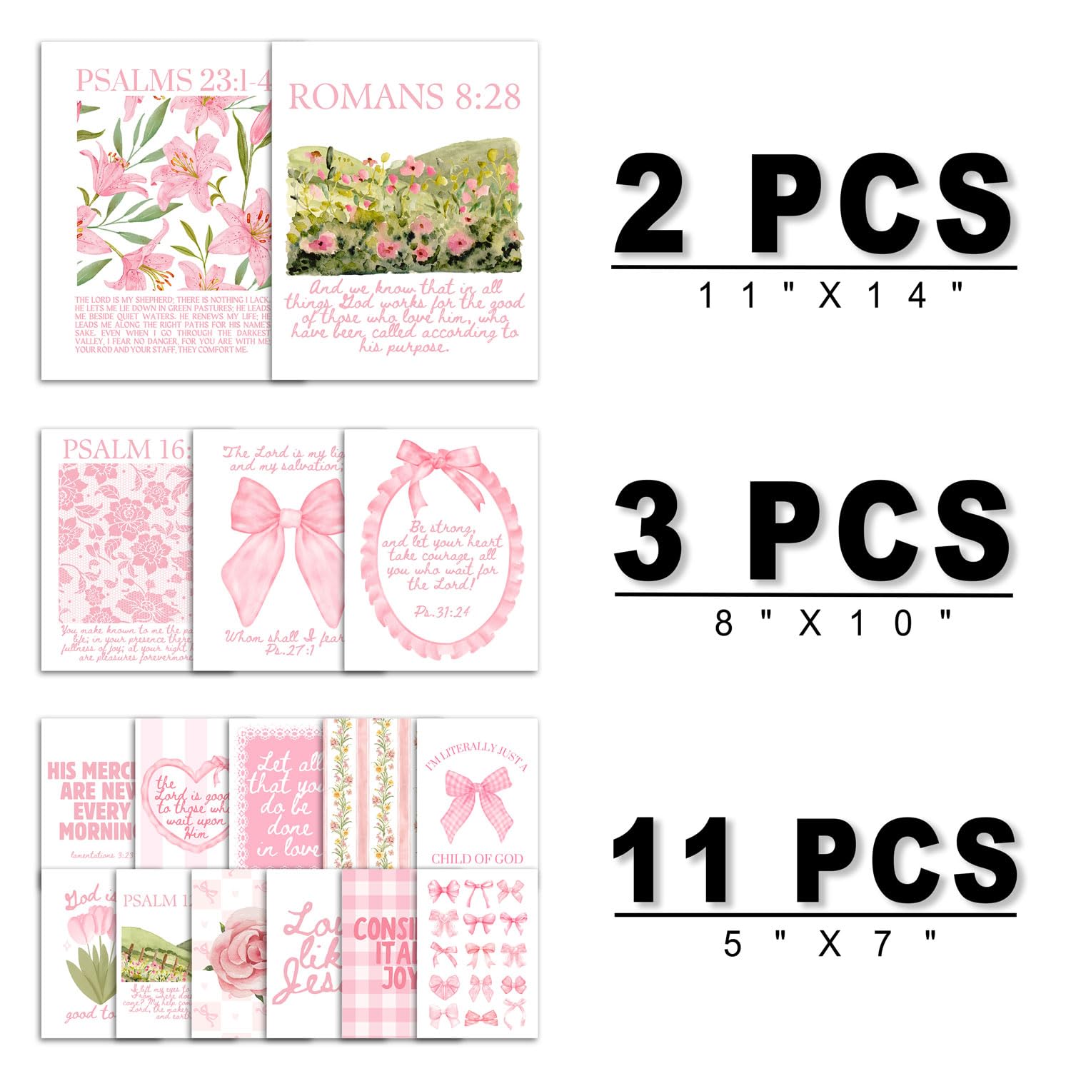 A 16 PCS Coquette Wall Art Decor, Pink Bow Bible Verses Gallery Wall Prints