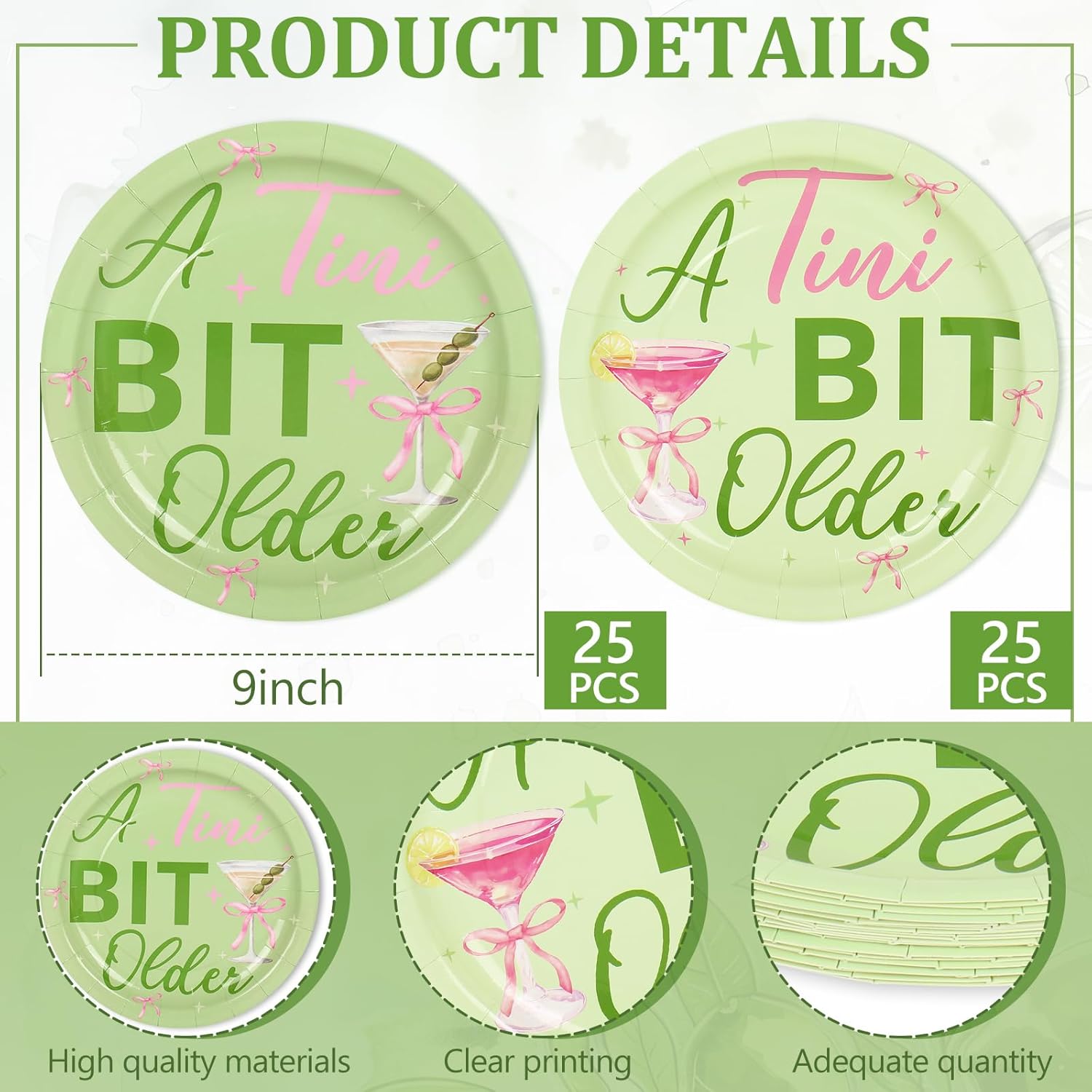 Martini Paper Plates 9" A Tini Bit Older Disposable Paper Plate Coquette Pink Bow Martini Bar Dessert Plates 50Pcs