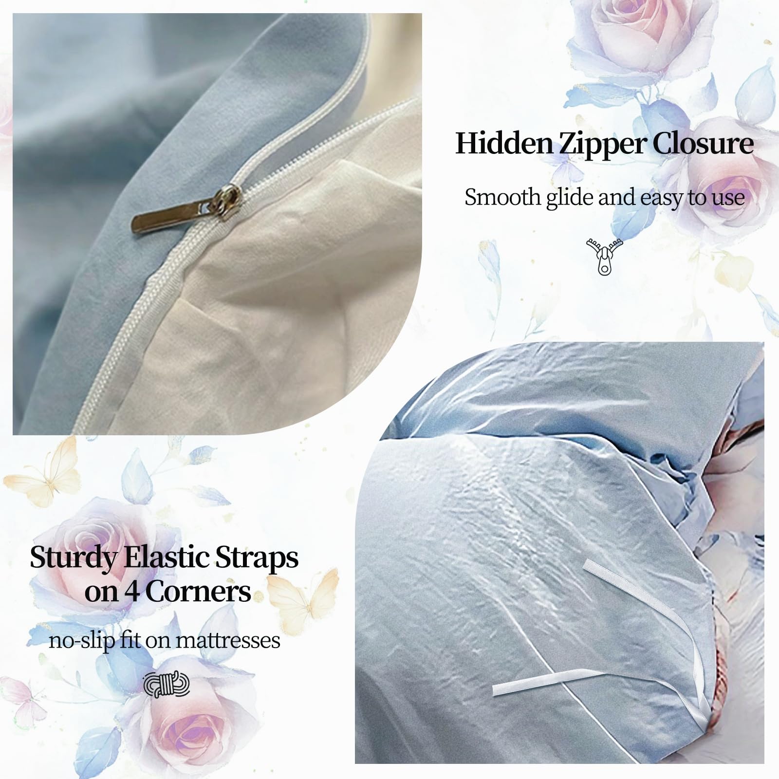 Duvet Cover 4pcs - Cotton Ultra Soft Ruffle Bedding Set includ 1 Duvet Cover with Zipper Ties,1 Fitted Sheet with Bed Skirt, 2 lace Pillow Shams for All Season