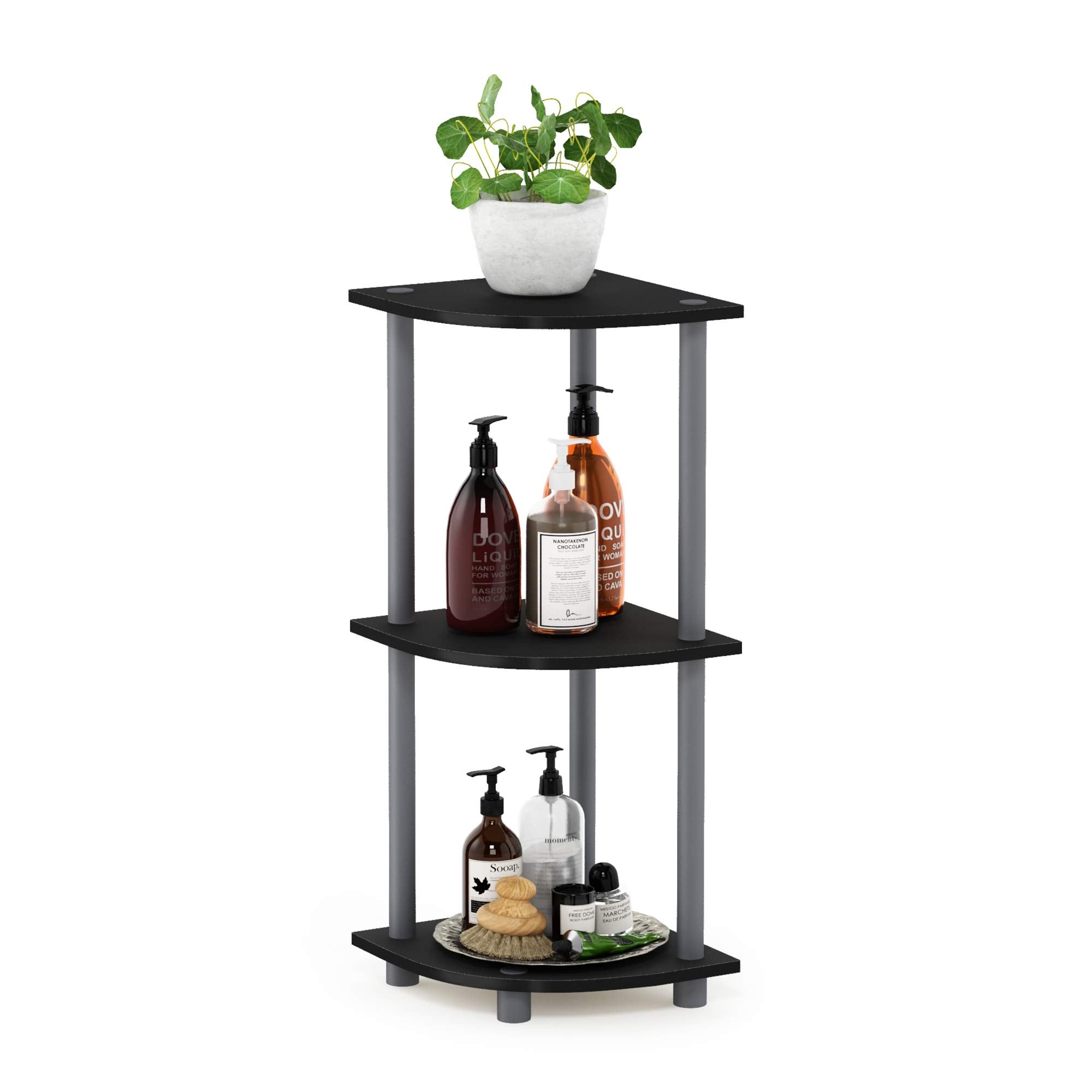Three-Tier Round Tube Reversible Corner Display Rack Multipurpose Shelving Unit