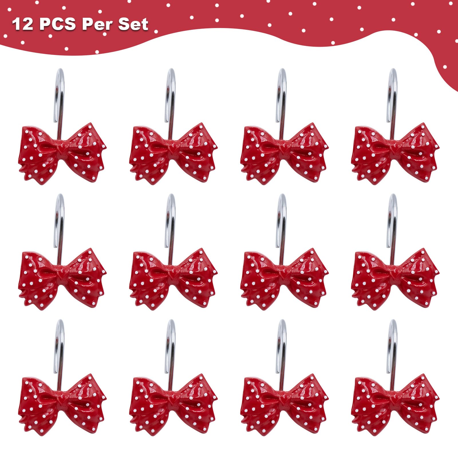 Decorative l Cute Bow Knot Polka Dots Shower Curtain Rings Decor Resin 12 Pcs