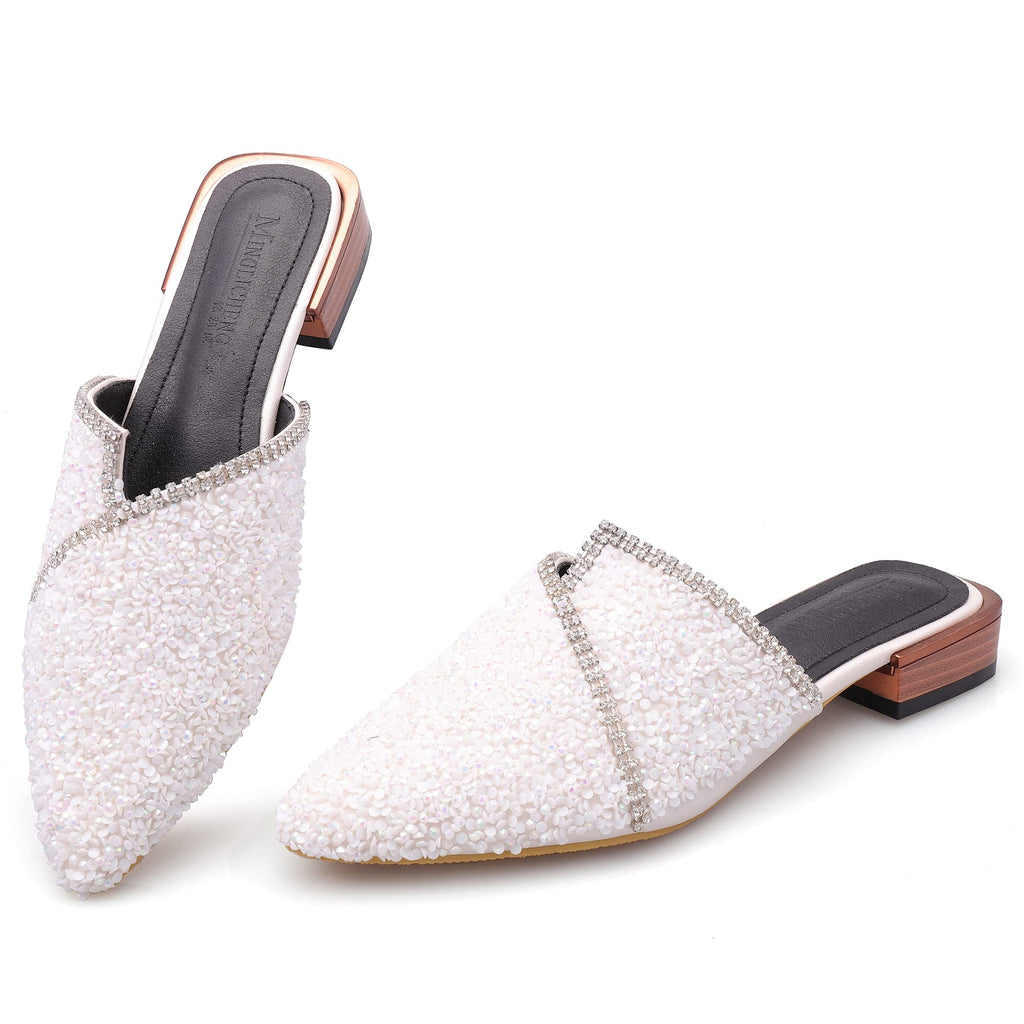 Mules for Women Flats Comfortable Soft Memory Foam Insole Pointed Rivet Mule Shoes