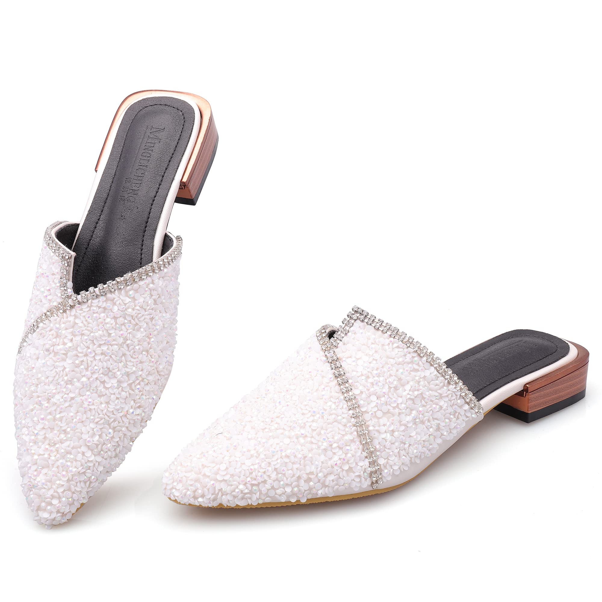 Mules for Women Flats Comfortable Soft Memory Foam Insole Pointed Rivet Mule Shoes