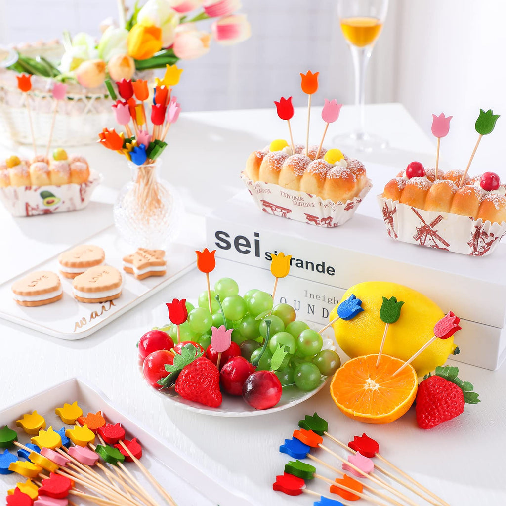 Tulip Cocktail Picks â€?Bamboo Toothpicks for Appetizers, Summer Party Skewers, Disposable Food Sticks 200 Pcs