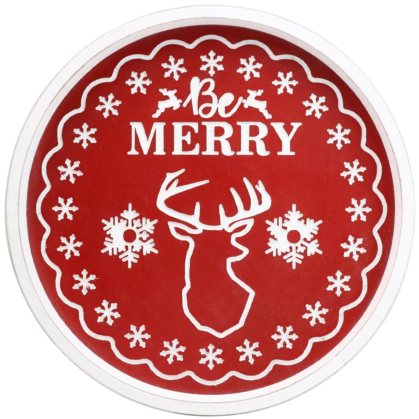 Round Wood Decorative Ottoman Tray for Coffee Table Kitchen Counter, Living Room, Handcrafted Wooden Serving Tray for Table Centerpiece