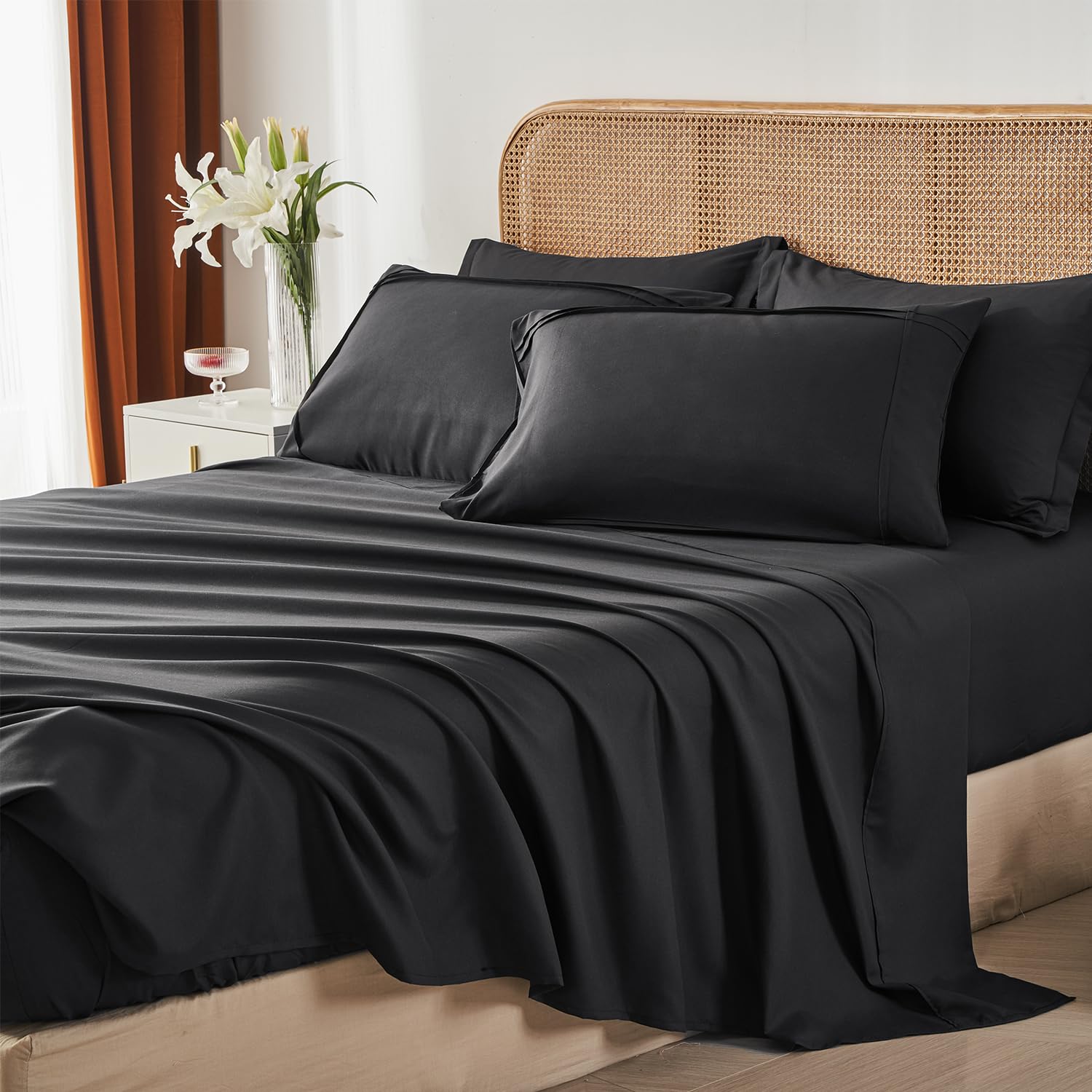 Comforter Set 7 Piece Bed in a Bag, Grid Pinch Pleat Bedding Set, Striped Textured Soft Microfiber Comforter with Sheet Set