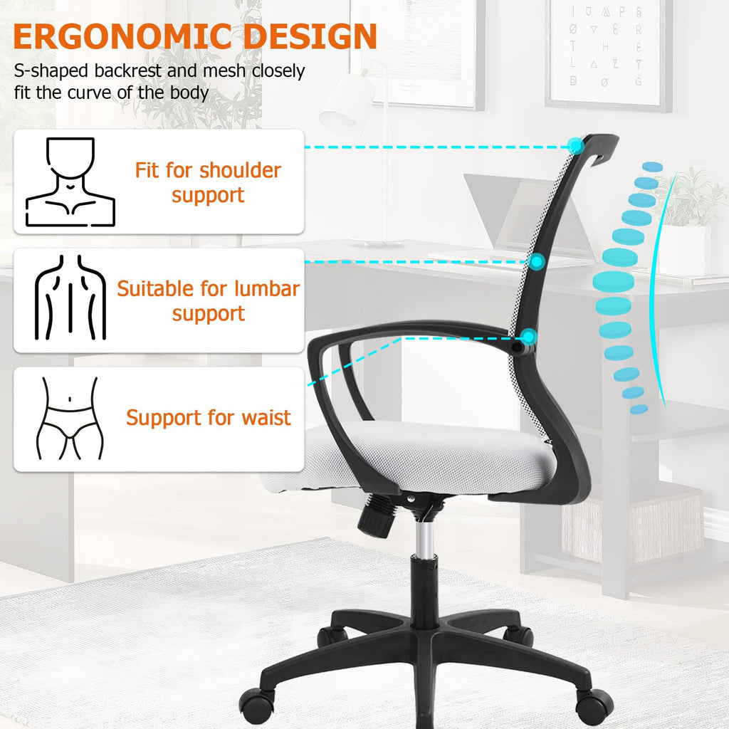 Mesh Desk Chair Ergonomic Computer Chair with Lumbar Support Armrest Mid Back 360 Degree Rolling Swivel Adjustable Height