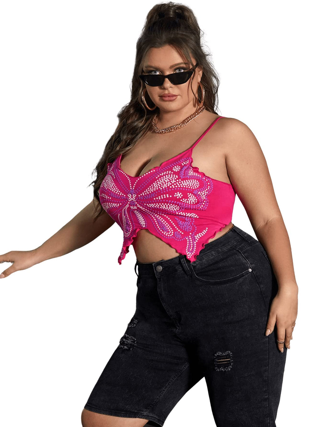 Women's Plus Size Graphic Print Spaghetti Strap Crop Cami Tank Top