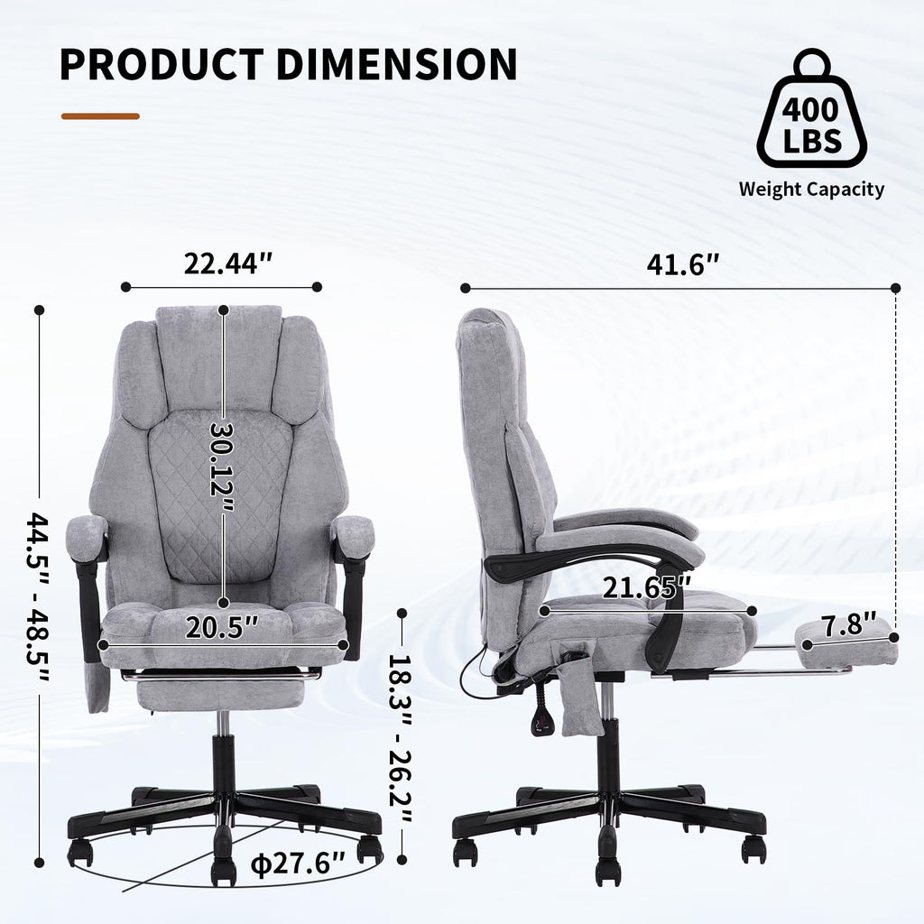 Massage Office Chair with Heat 6 Vibration Points, High Back & Heat, Executive Desk Chair, Big and Tall Office Chair 400lbs, Comfortable Ergonomic Reclining Managerial Chair