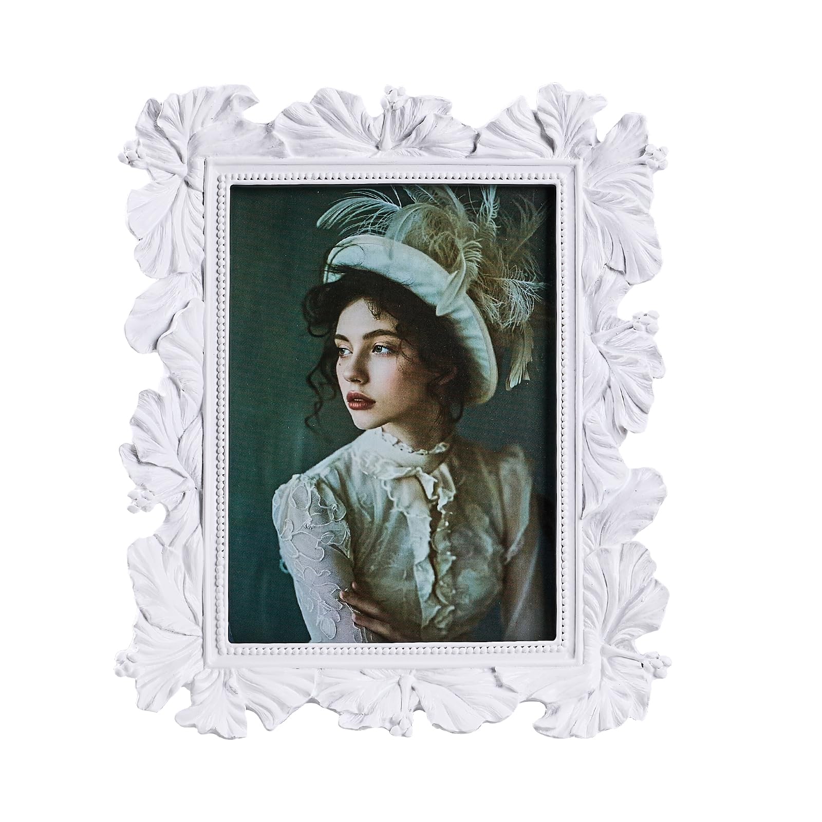 Vintage Ornate Daisy Textured Photo Frame, Hand-Crafted Resin Antique Frame with Glass Front, Easel, Hook & Mat for Tabletop Display, Retro Design Home Decor