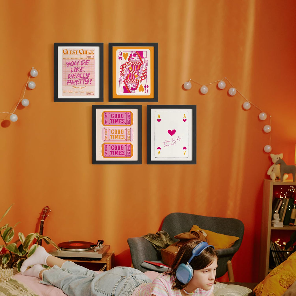 Trendy Leopard Wall Art Prints Set of 4 Funky Lucky 8 Ball Posters Prints Preppy Room Aesthetic Cheetah Wall Decor for Girls Room Dorm Apartment 8x10 Unframed