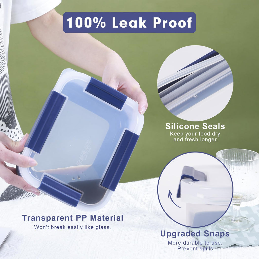 Plastic Food Storage Containers with Leakproof Locking Lids, Stackable Airtight Storage Containers BPA-Free & Freezer Safe, Non-slip Base, Set of 4 Pieces