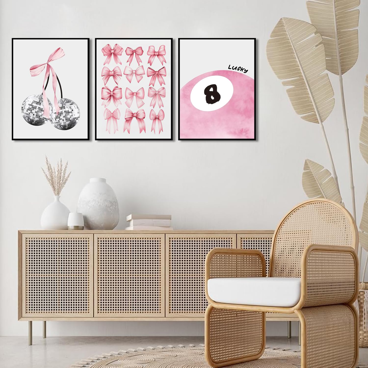 Trendy Blue Wall Art Set of 3, Preppy Navy Blue Wall Decor, Coquette Disco Lucky Me 8 Ball Poster Canvas Prints Aesthetic Pictures Room Dorm