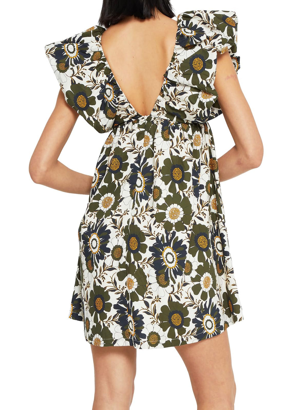 Women's Mini Dress V Neck Puff Sleeve Dress Short Babydoll Bow Dress