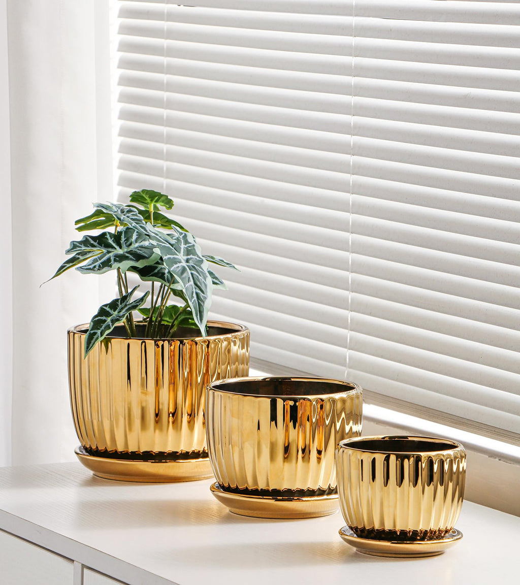 Ceramic Flower Pots, 4"+5"+6" Inch Small Glazed Succulent Planters with Drainage Hole, Modern Indoor Decorative Plant Pots Set of 3,Garden Pots with Saucer