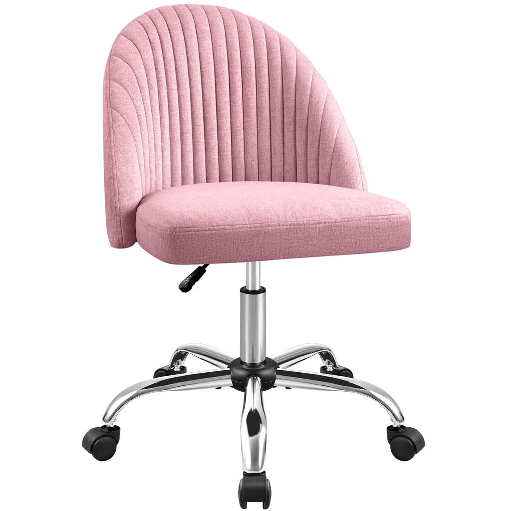 Modern Armless Cute Adjustable Swivel Padded Fabric Vanity Chair with Wheels
