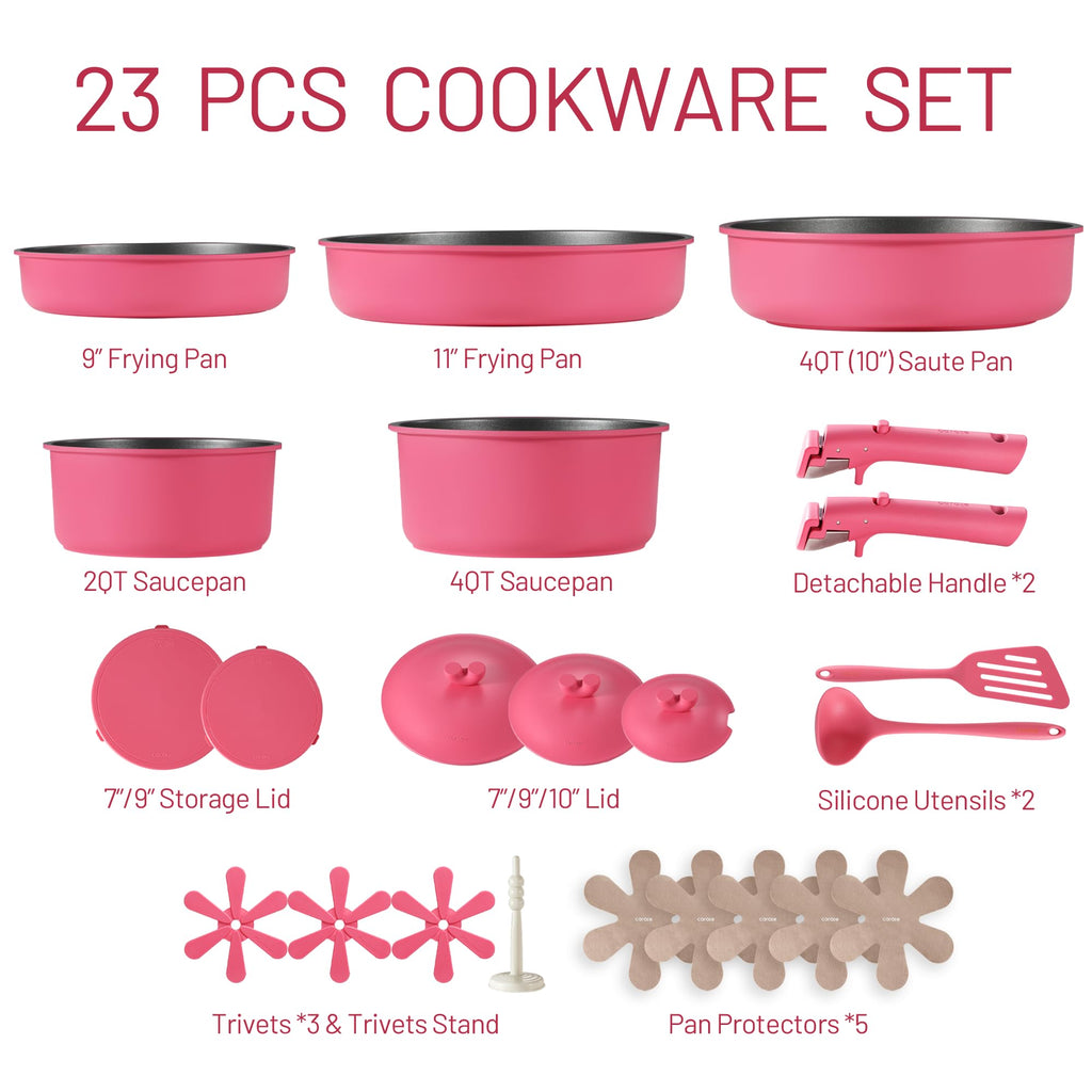 Pots and Pans Set Non Stick, Nonstick Cookware Set, Oven/Dishwasher/Fridge Safe Pots and Pans, RV Safe Cookware, 23pcs Gift Set Detachable Handle