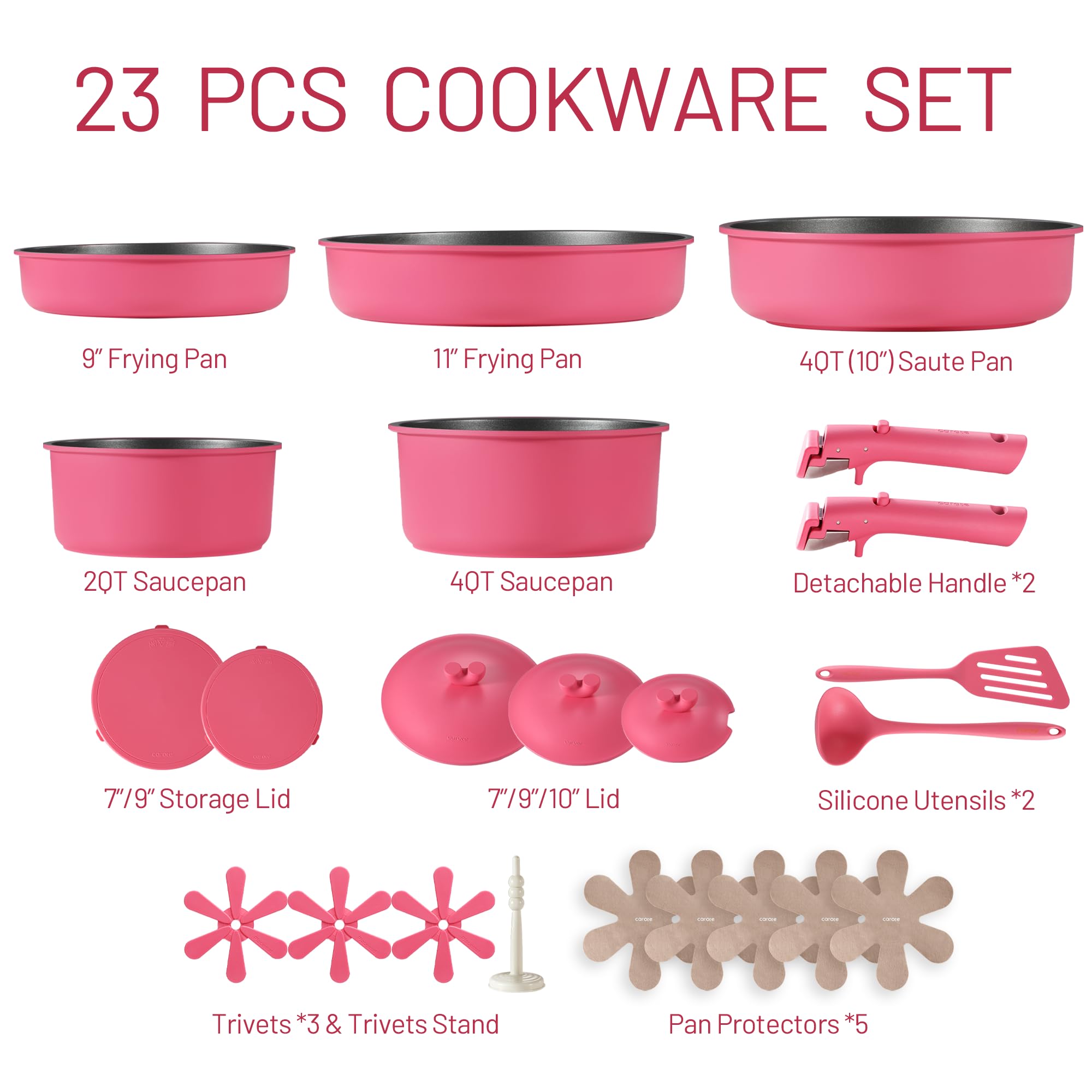 Pots and Pans Set Non Stick, Nonstick Cookware Set, Oven/Dishwasher/Fridge Safe Pots and Pans, RV Safe Cookware, 23pcs Gift Set Detachable Handle