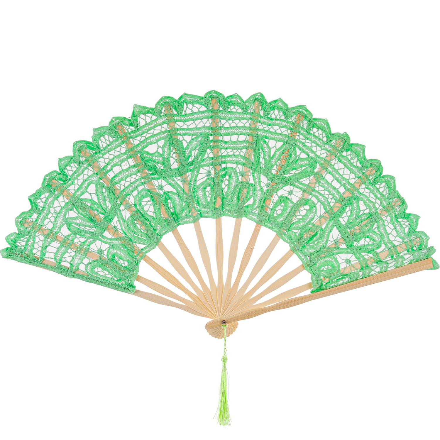 Cotton Lace Folding Handheld Fan Embroidered Hand Fan with Bamboo Staves
