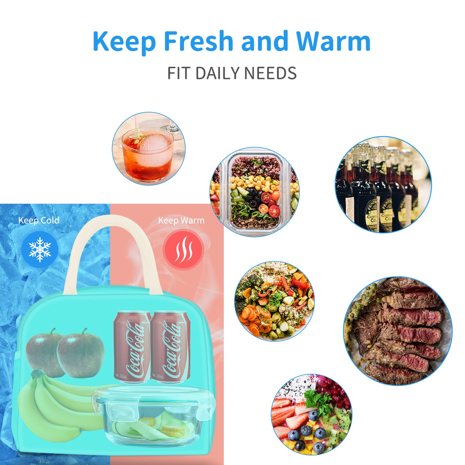 Reusable Insulated Lunch Tote Bag,Leakproof Food Handbags Case High Capacity