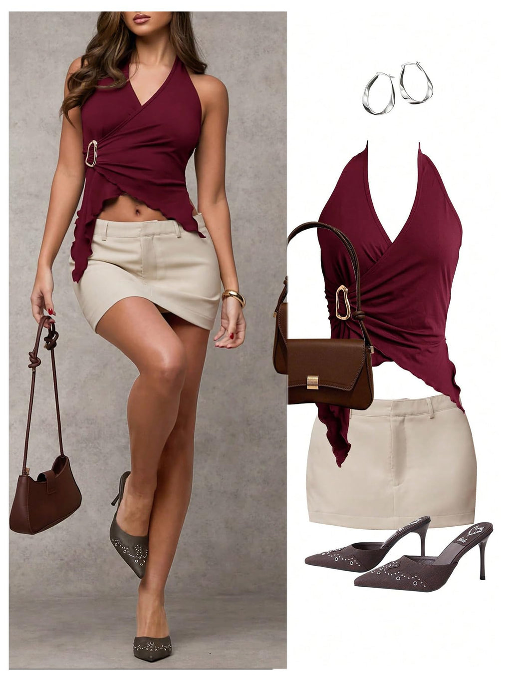 Women's Wrap V Neck Buckle Halter Top Ruched Asymmetrical Sleeveless Tops