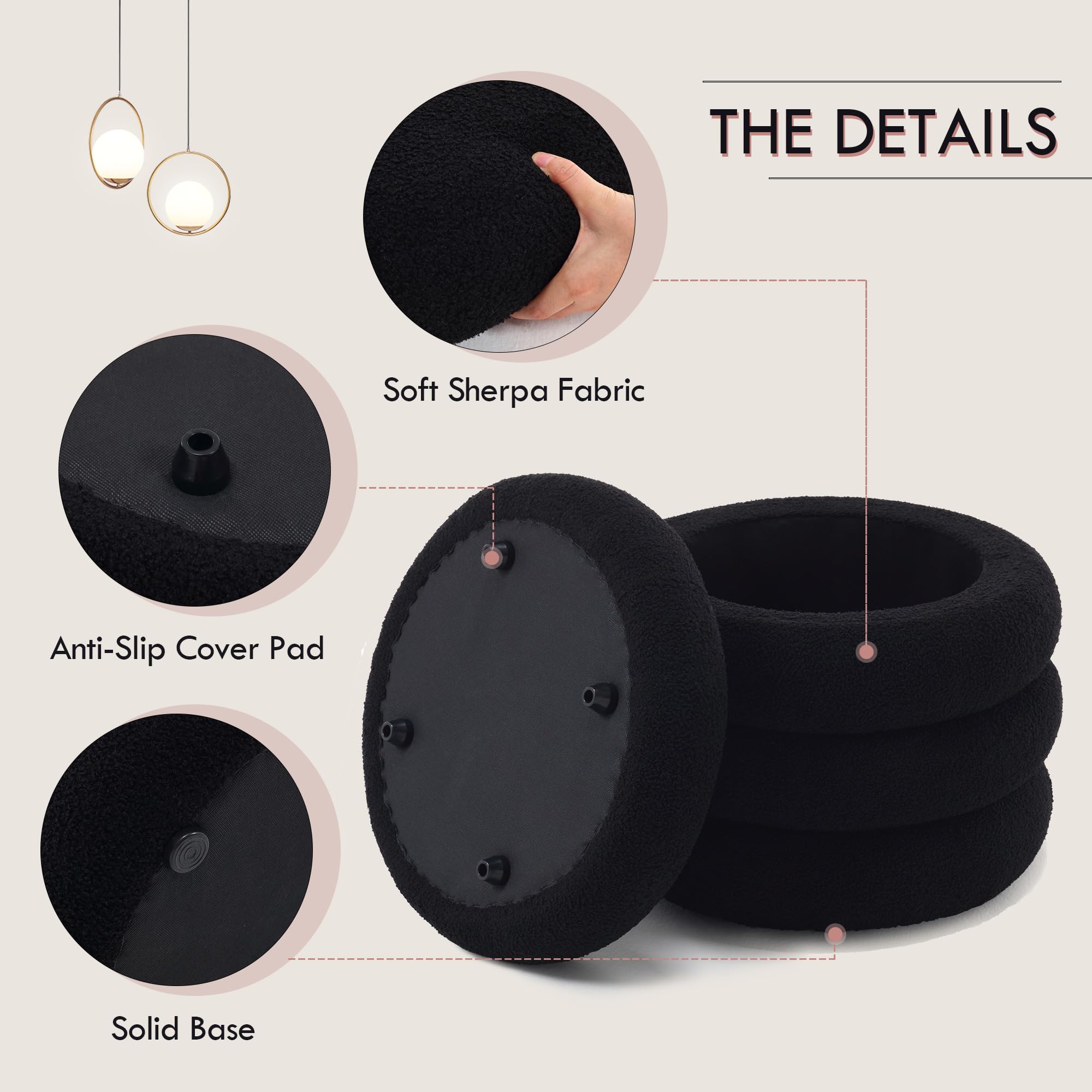 Storage Ottoman Round, Ottoman with Storage, Sherpa Ottoman Storage, (18 Inches x 16 Inches) Set of 2