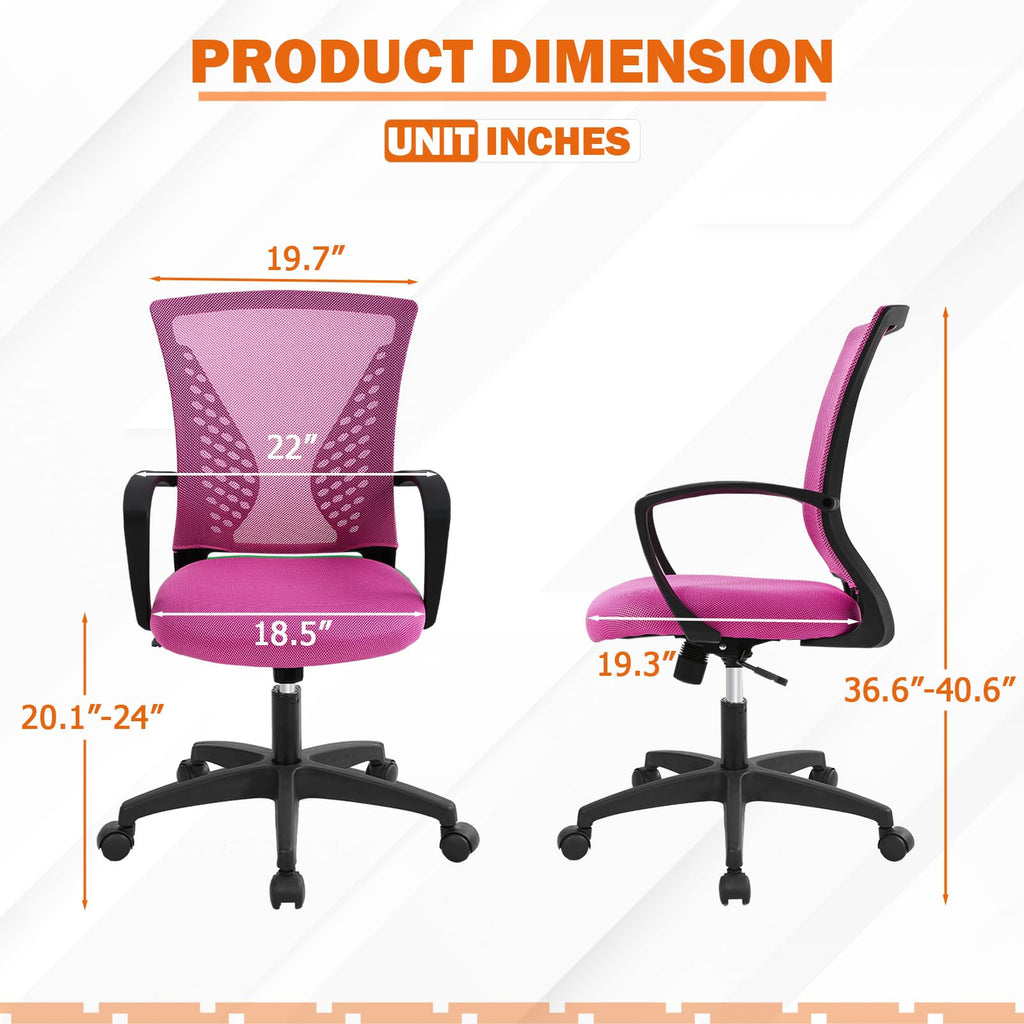 Mesh Desk Chair Ergonomic Computer Chair with Lumbar Support Armrest Mid Back 360 Degree Rolling Swivel Adjustable Height