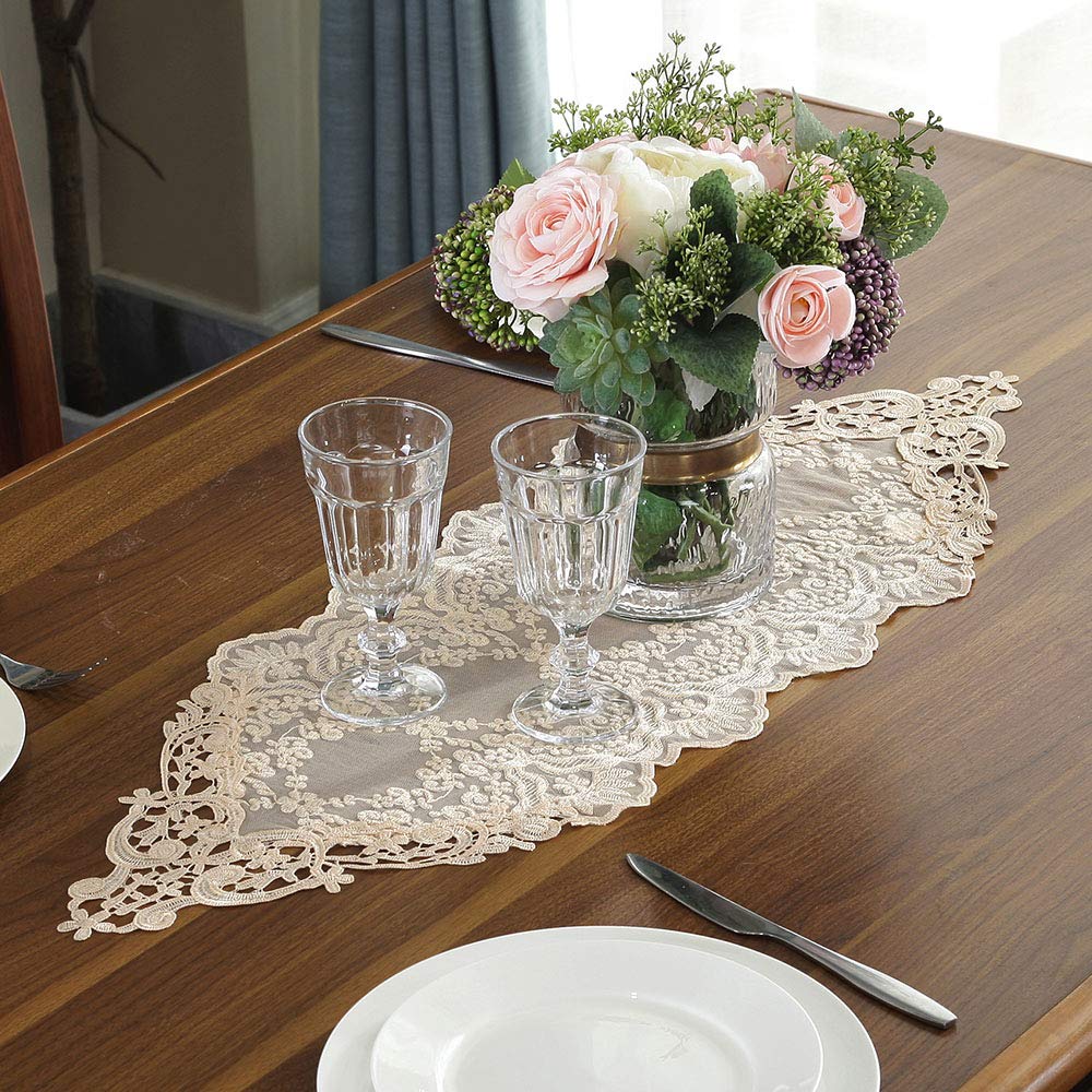 Rectangle Table Runner Lace Macrame Embroidered Table Runners with Exquisite Vintage Shabby Chic
