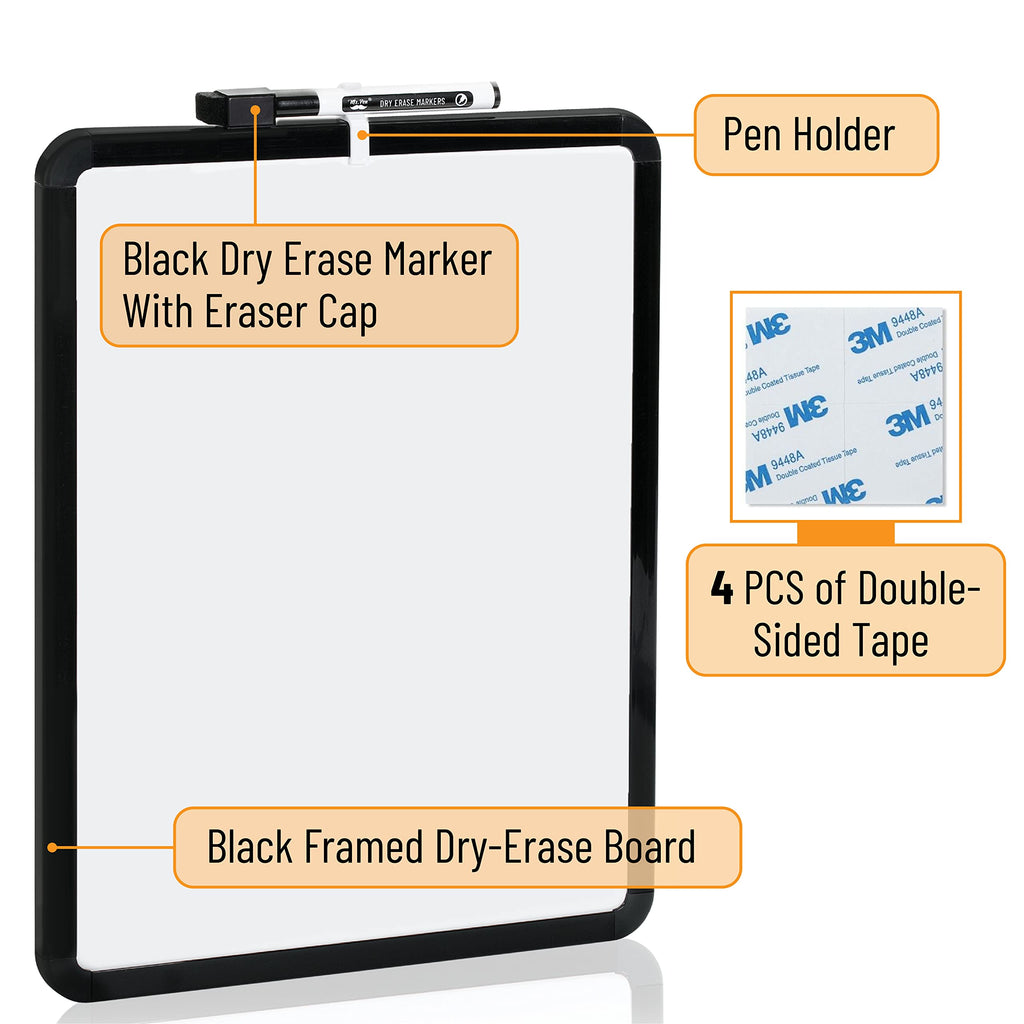 Dry Erase Board, 14â€?x 11â€?with a Black Dry Erase Marker Color Frame, Small White Board Dry Erase Whiteboard
