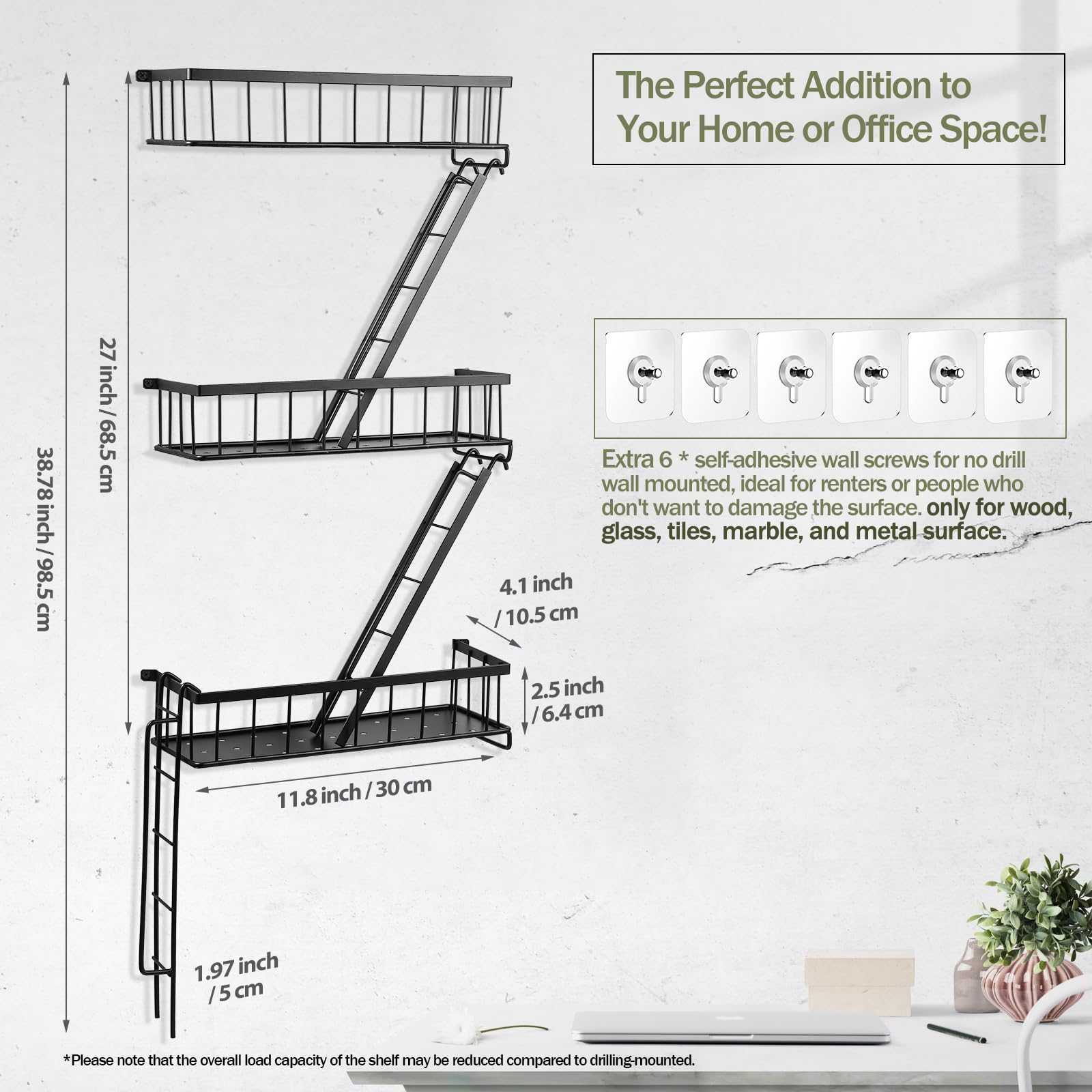 Fire Escape Shelf - Wall Decor Floating Shelves, Cute Metal Ladder Shelving for Bedroom, Home Decor Display (3-Tier)