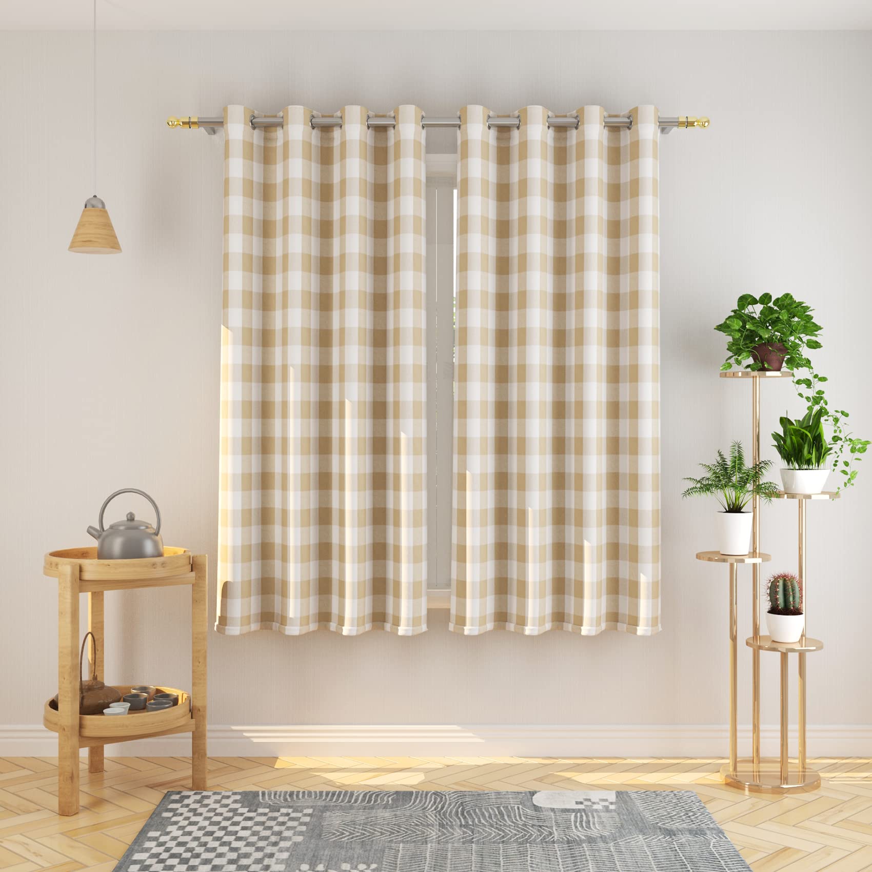 Tier Curtains Check Gingham Plaid Window Curtain Panels Bathroom Grommet Top Window Treatment 2 Panels