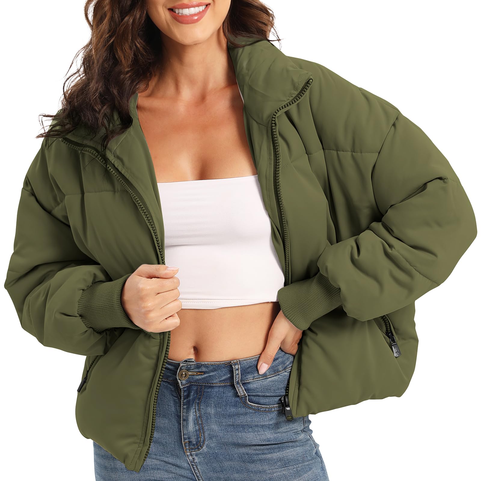 Women's Winter Baggy Zip Puffer jackets Short Down Jacket Coat