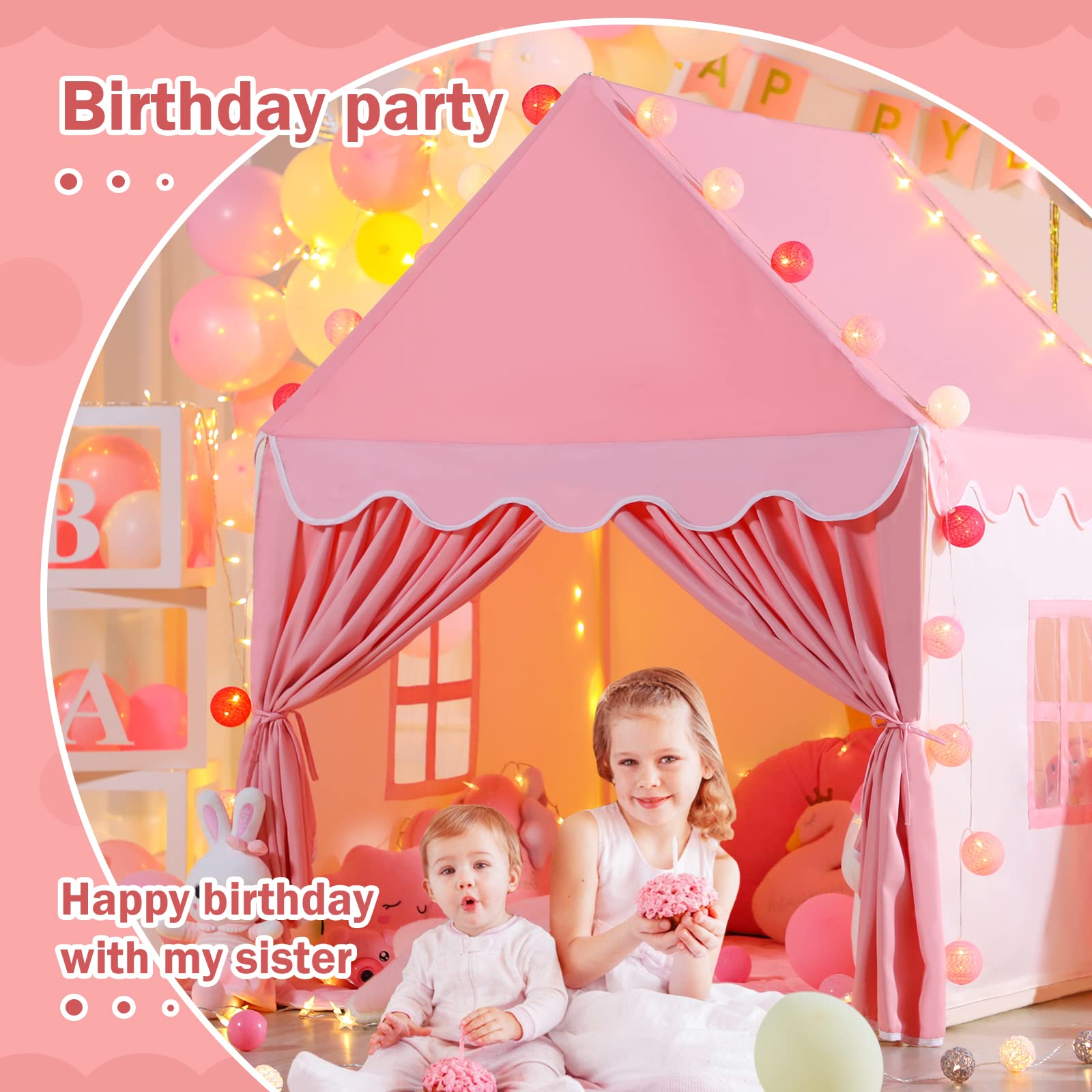 Kid Tent with Mat, Star Lights - Kids Play Tents for Toddlers Kids Tents Indoor Playhouse - Princess Tent for Girls Toy House