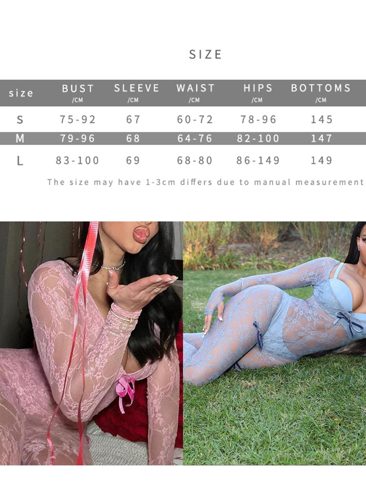Sexy Sheer Outfits for Women Lace Long Sleeve U Neck Bodycon Jumpsuit Streetwear Rompers