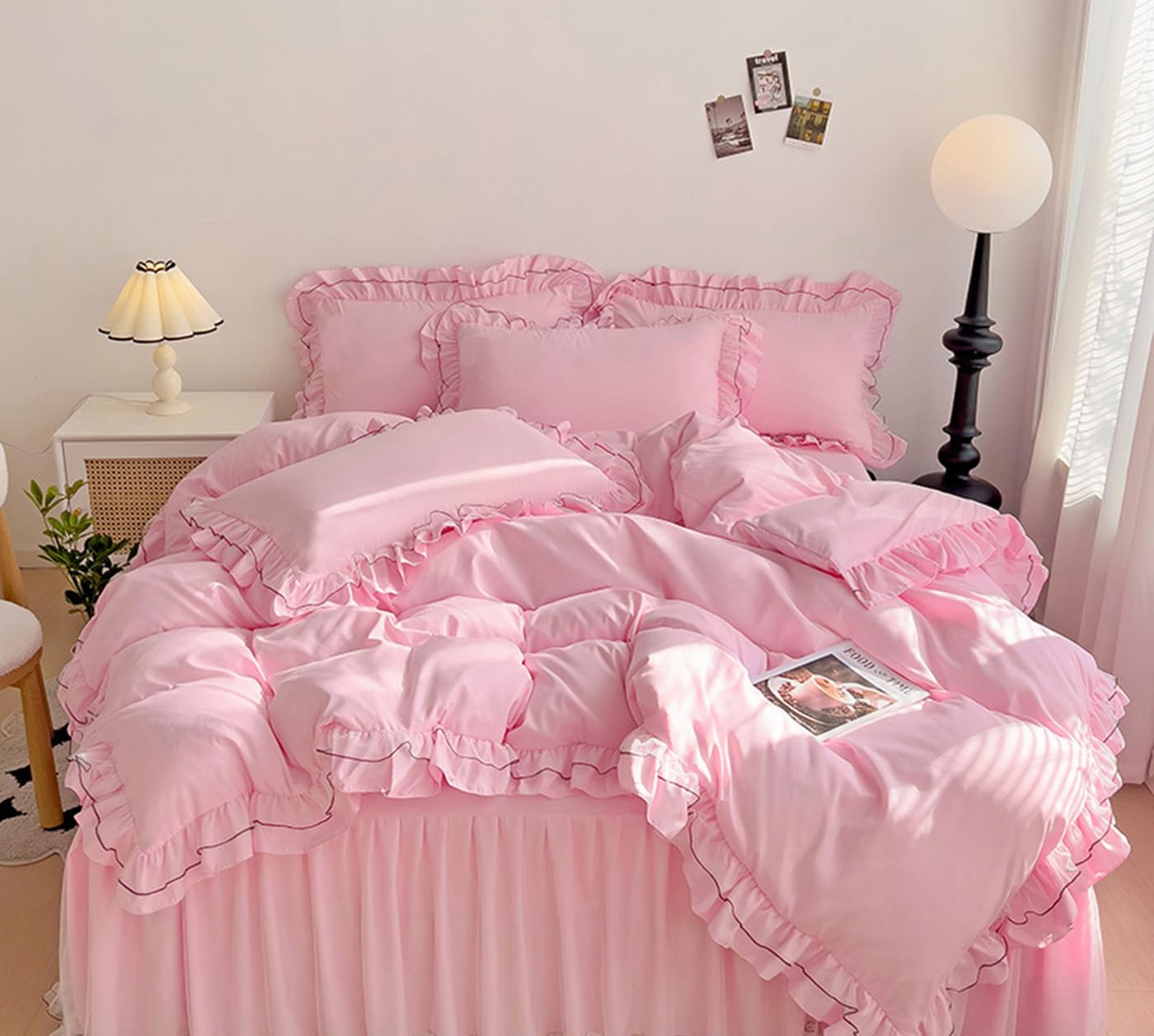Chic Lace Bedding Set with Double Ruffle - 3 Pieces Luxury Princess Style Comforter Cover Soft Breathable