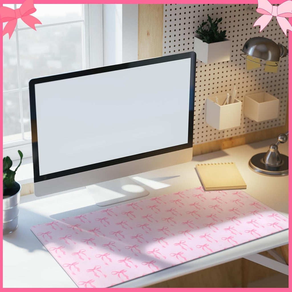 Coquette Kawaii Mouse Pad - Large Pink Bows Mouse Pads Pad 31.5 x 15.75 Inches Non-Slip Rubber Base