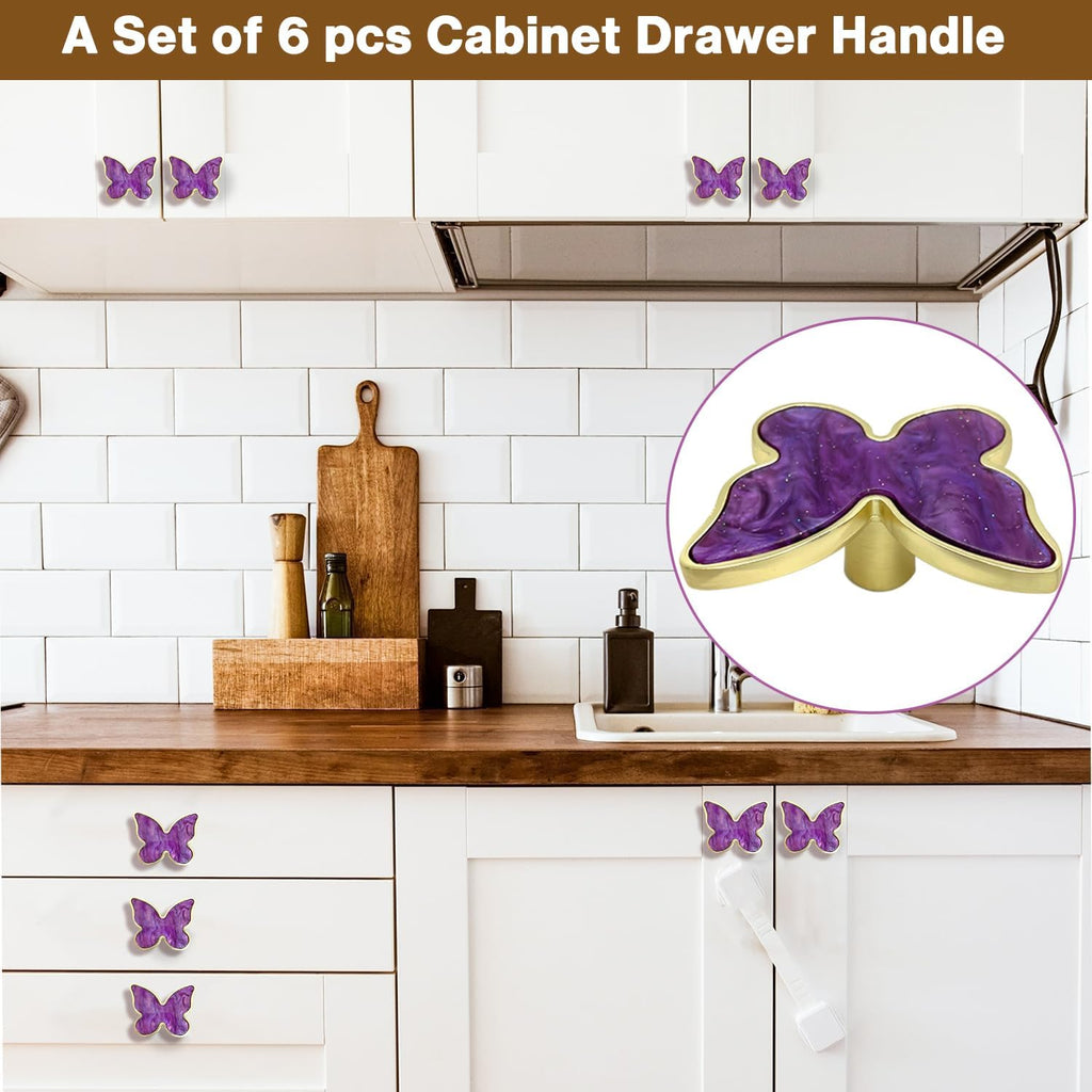 Butterfly 6 pcs Shape Knobs Handle Gold Cabinet Knobs Decoration Door Handle Single Hole Handles Cabinet Drawer Dresser Kitchen Wardrobe Furniture Hardware Pulls