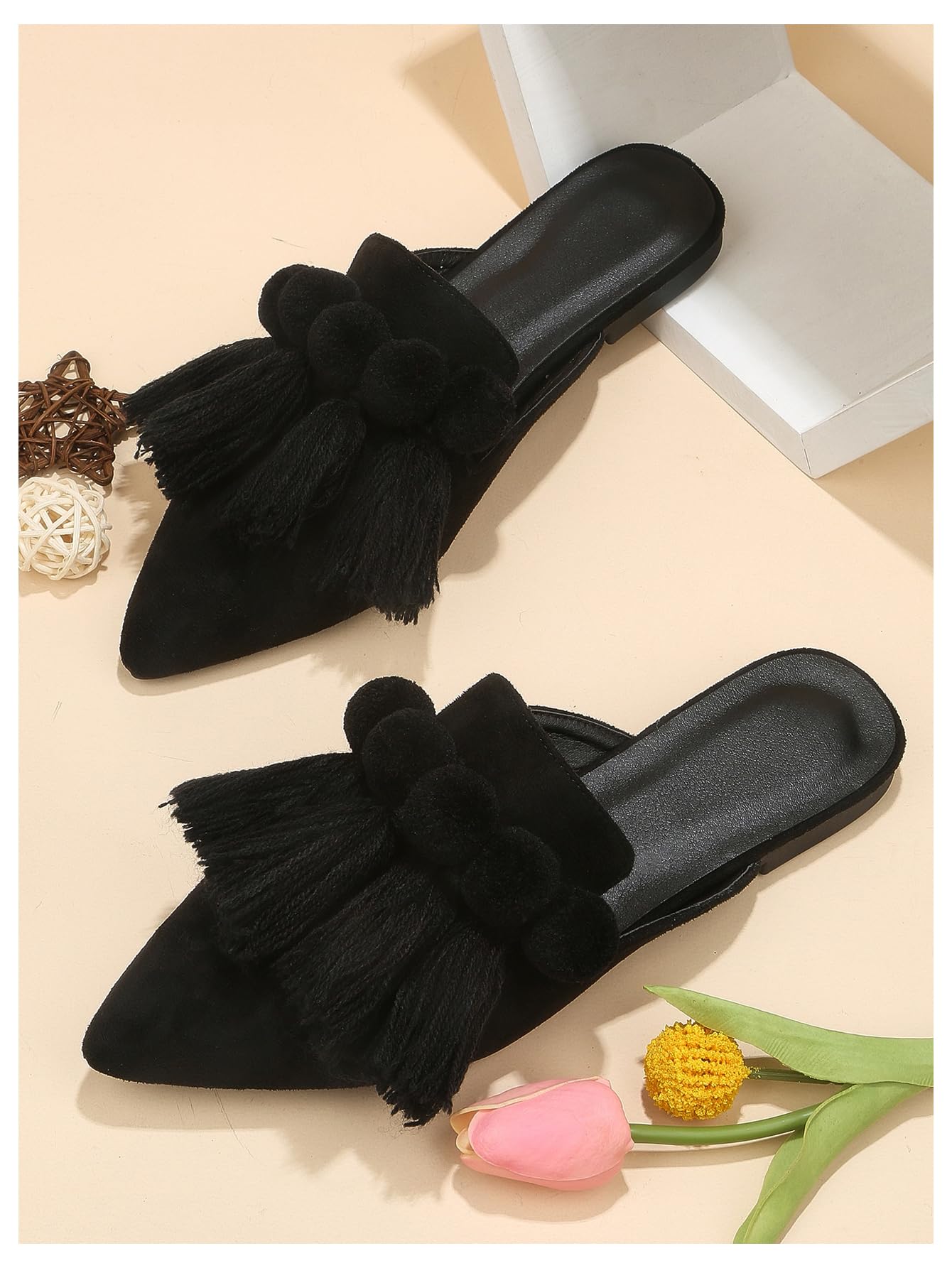 Women's Dress Shoes Slip On Flats Comfortable Pointed Toe Mules Dressy Casual Loafers Shoes