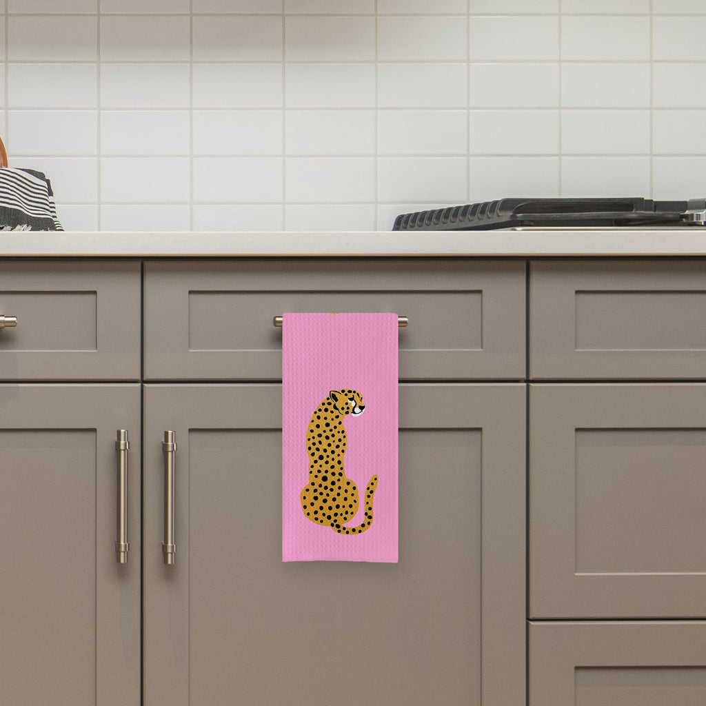 Preppy Cheetah Leopard Waffle Weave Kitchen Dish Towel Cloth Decor, Preppy Bathroom Decor (24x16inch)