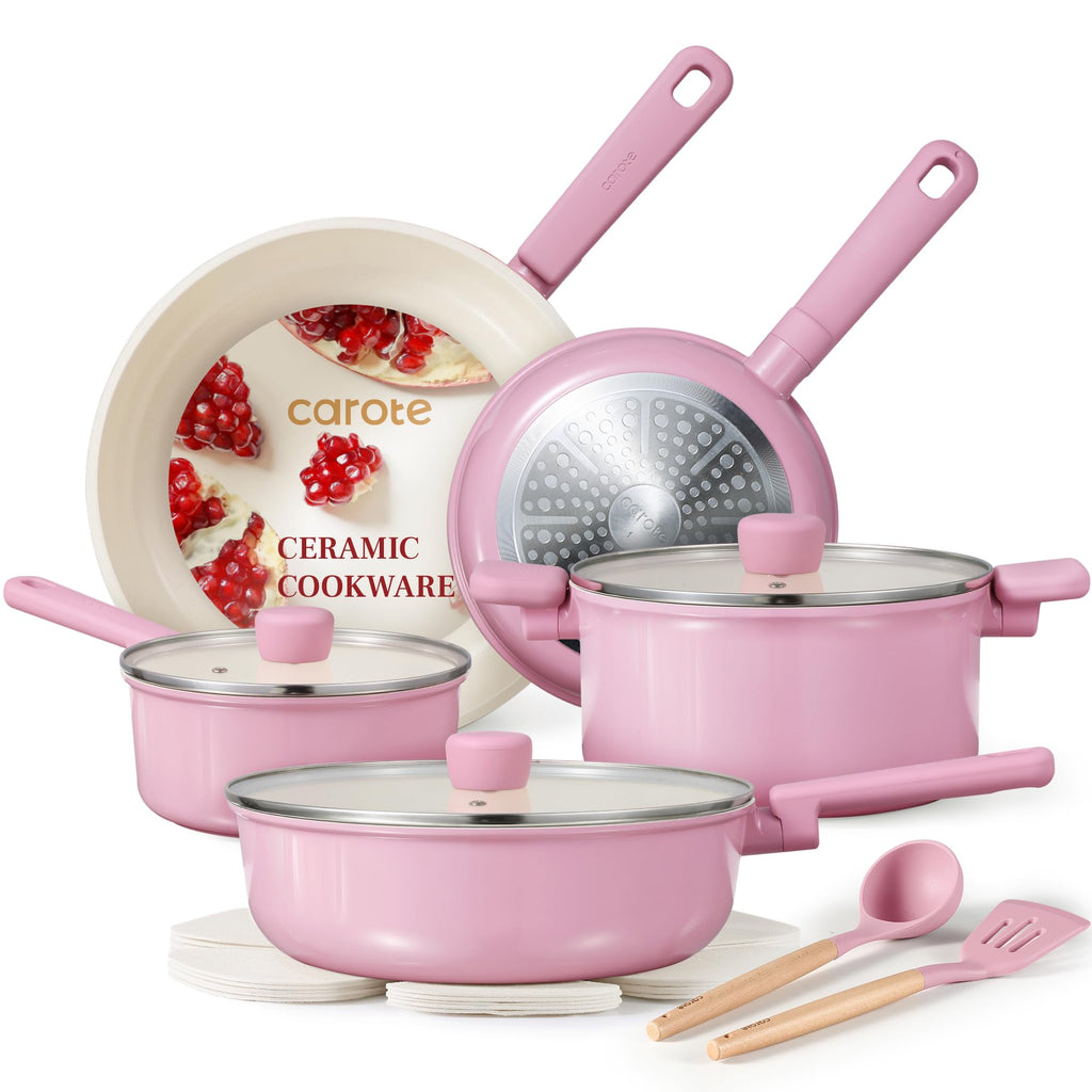Ceramic Pots and Pans, Nonstick Cookware Set Kitchen Cooking Sets, 14pcs Induction Pot and Pan Non Stick
