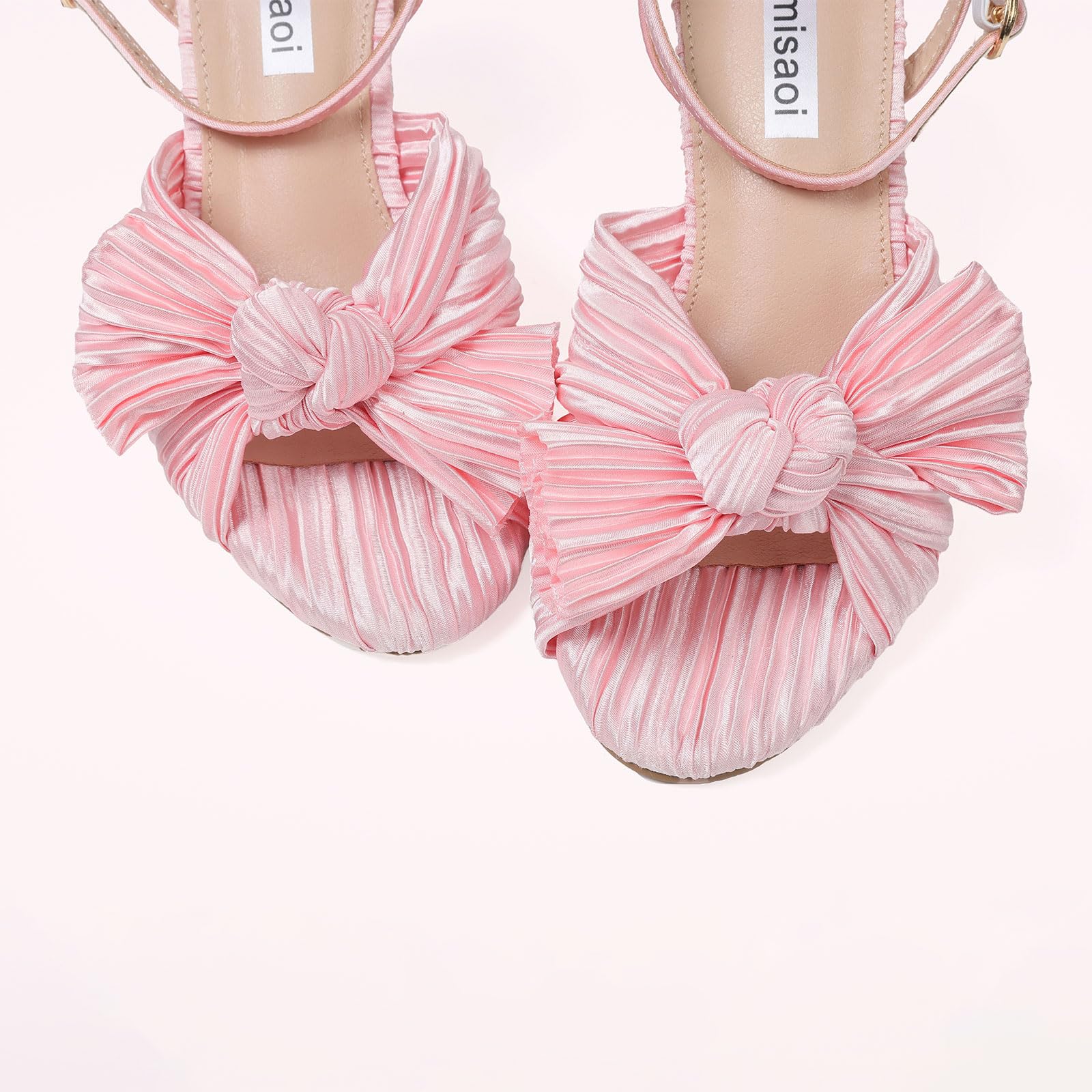 Women's High Block Chunky Heel Sandals Fashion Open Toe Ankle Buckle Strap Pleated Bow Heel