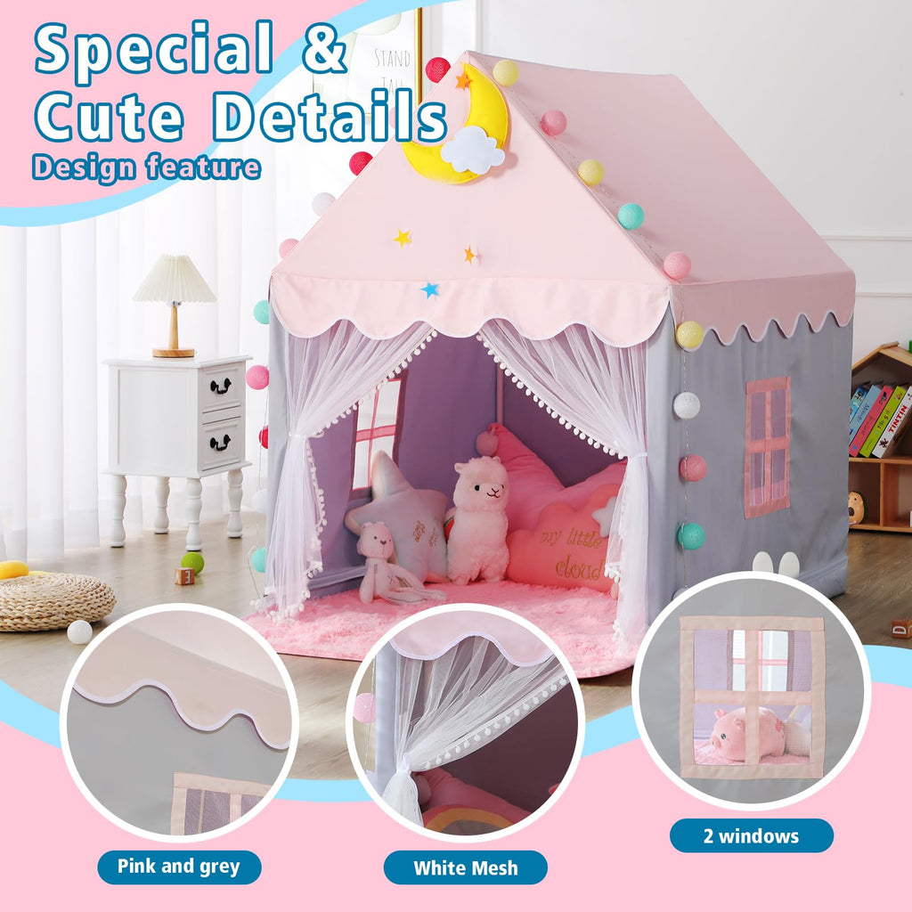 Kid Tent with Mat, Star Lights - Kids Play Tents for Toddlers Kids Tents Indoor Playhouse - Princess Tent for Girls Toy House