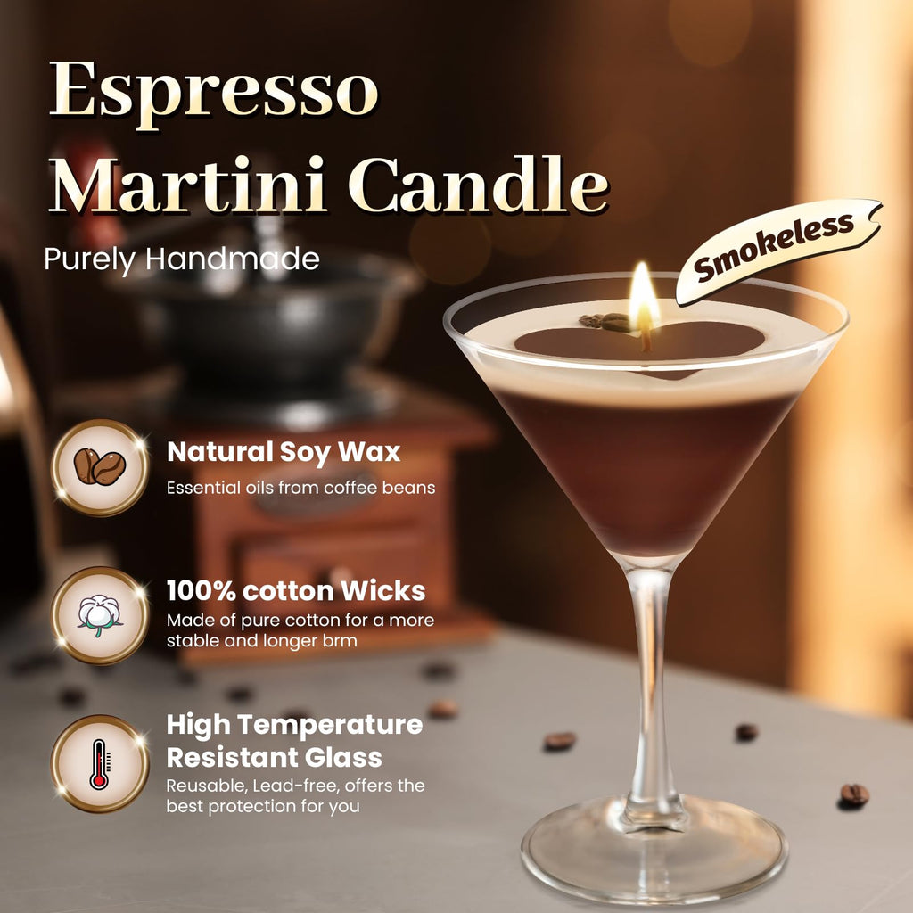 Chocolate Espresso Martini Candle â€?Scented Soy Wax Candle with Coffee & Cocoa Aromas, Long-Lasting 40H Burn Time