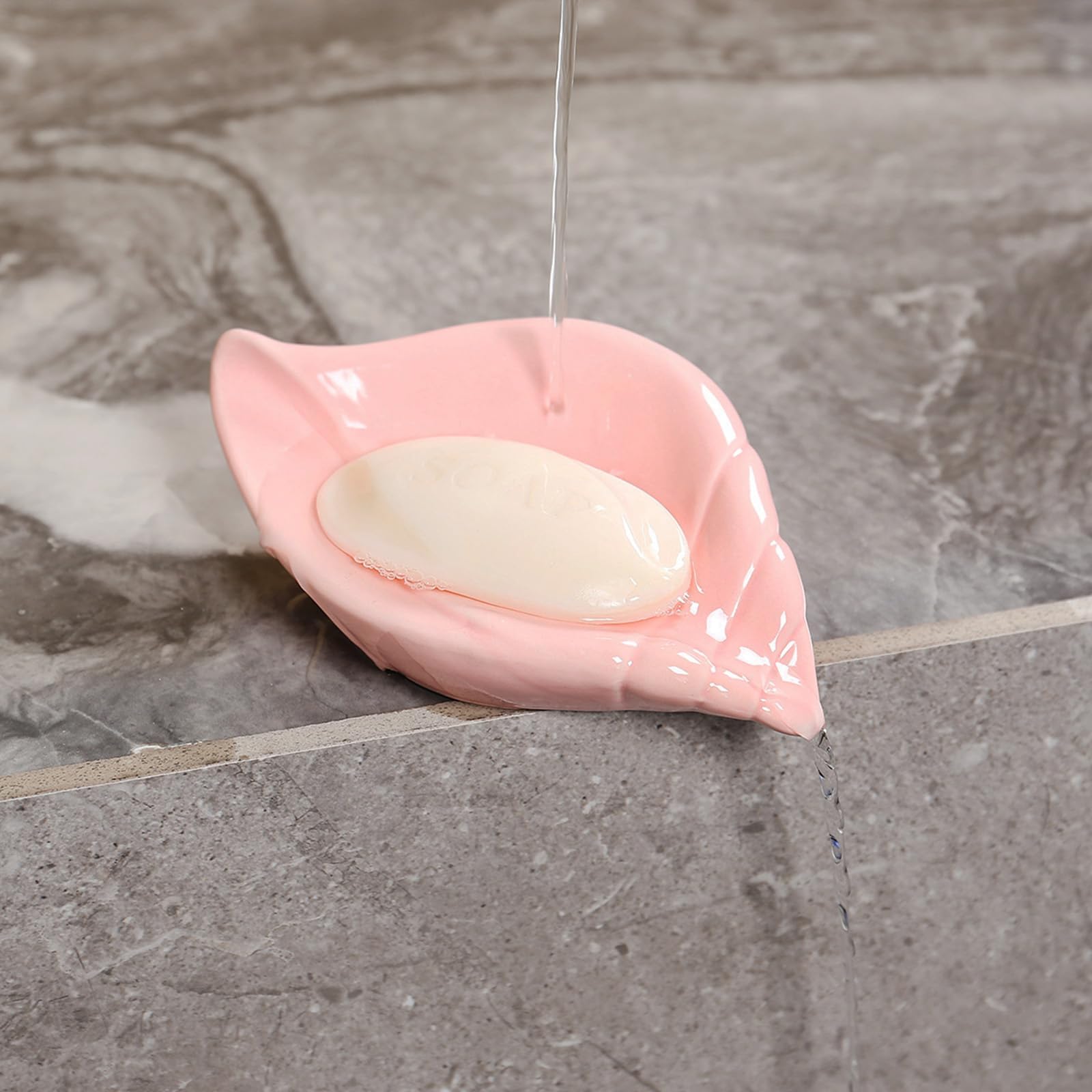 Sea-Shell Soap Holder, Ceramic Soap Tray with Self Draining, Soap Tray for Sink Washroom Bathroom Shower, Small Cute and Elegant Holder with Glaze