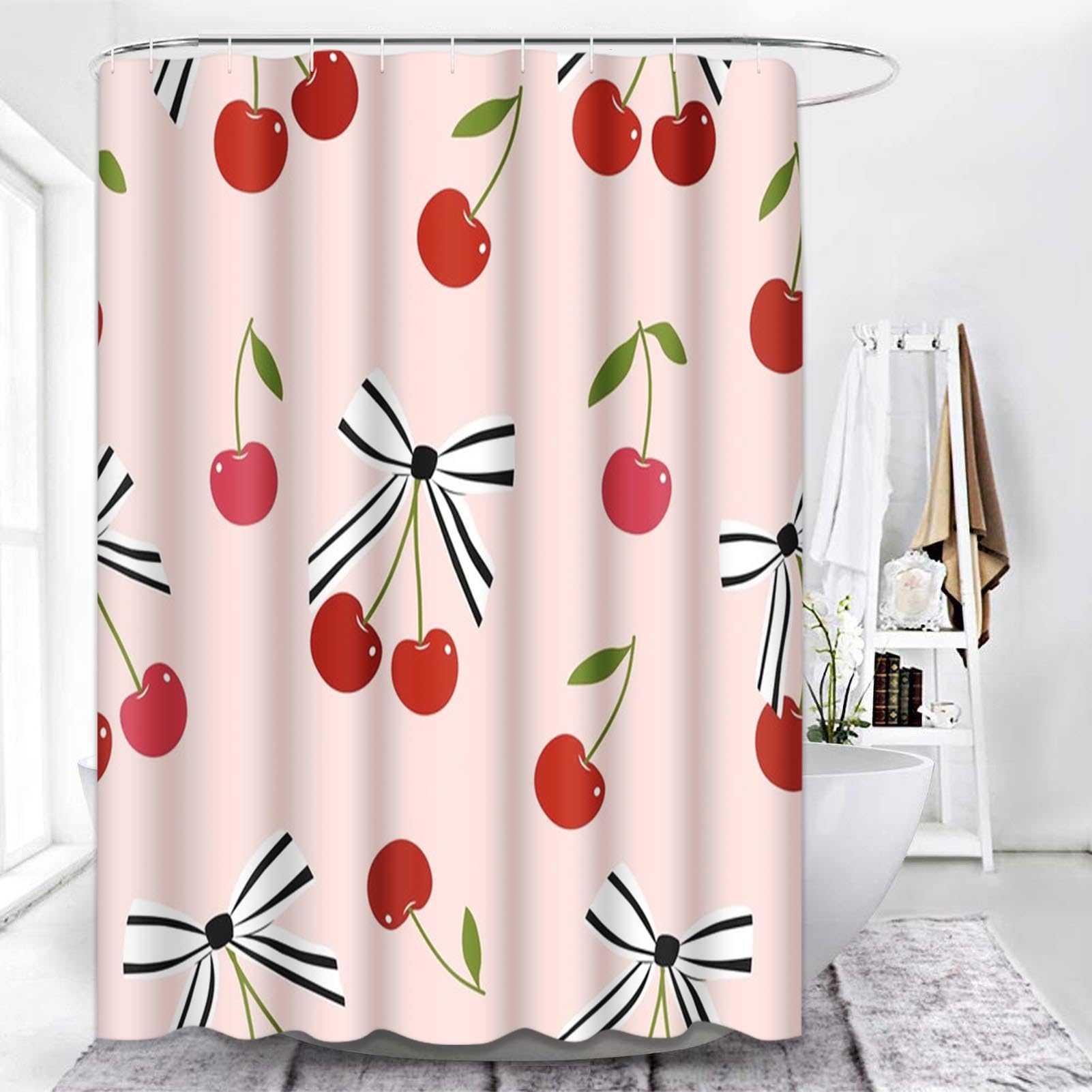 Vintage 4 Pcs Bathroom Sets with Shower Curtain and Rugs, Shower Curtain Sets for Bathroom Decor with 12 Hooks
