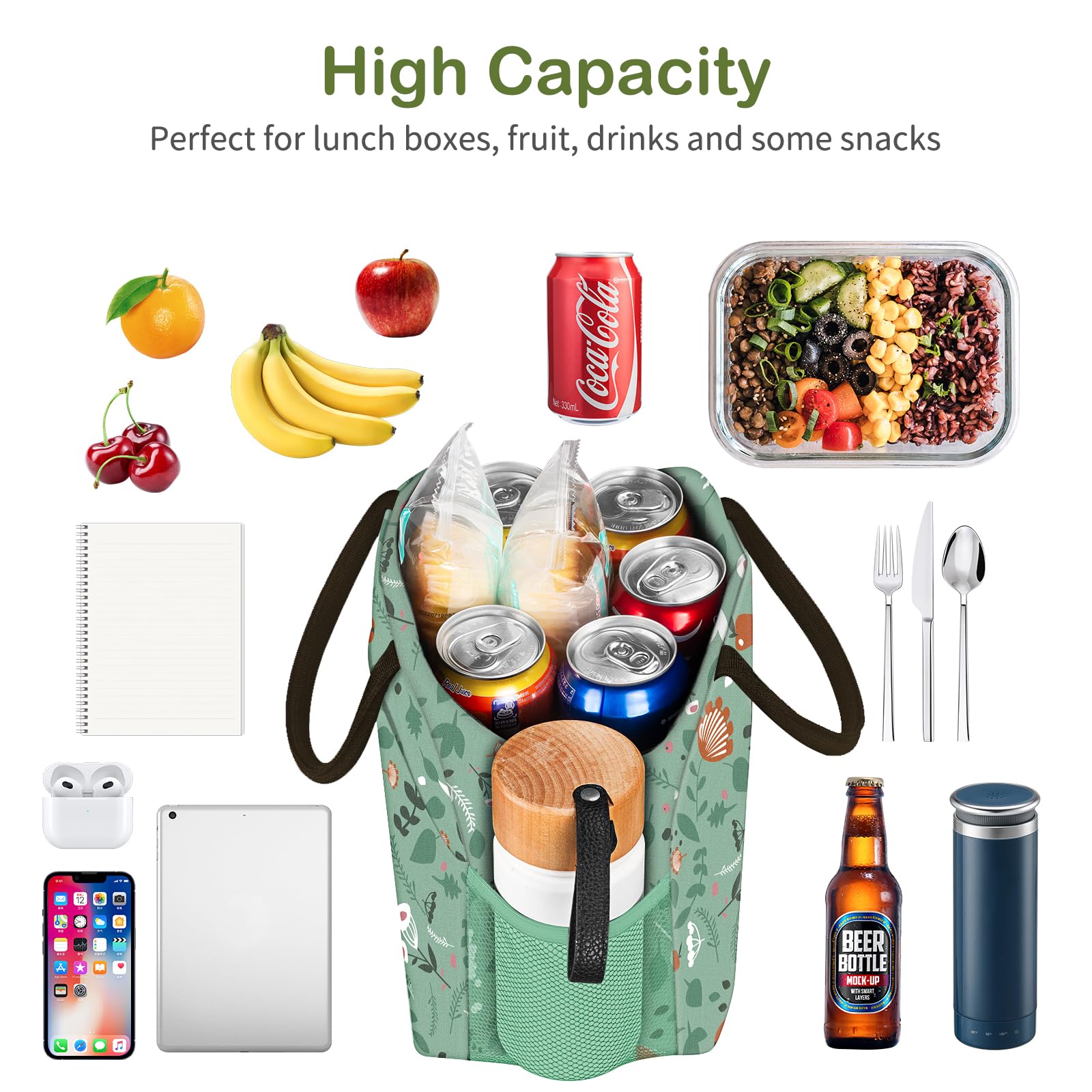 Reusable Insulated Lunch Tote Bag,Leakproof Food Handbags Case High Capacity