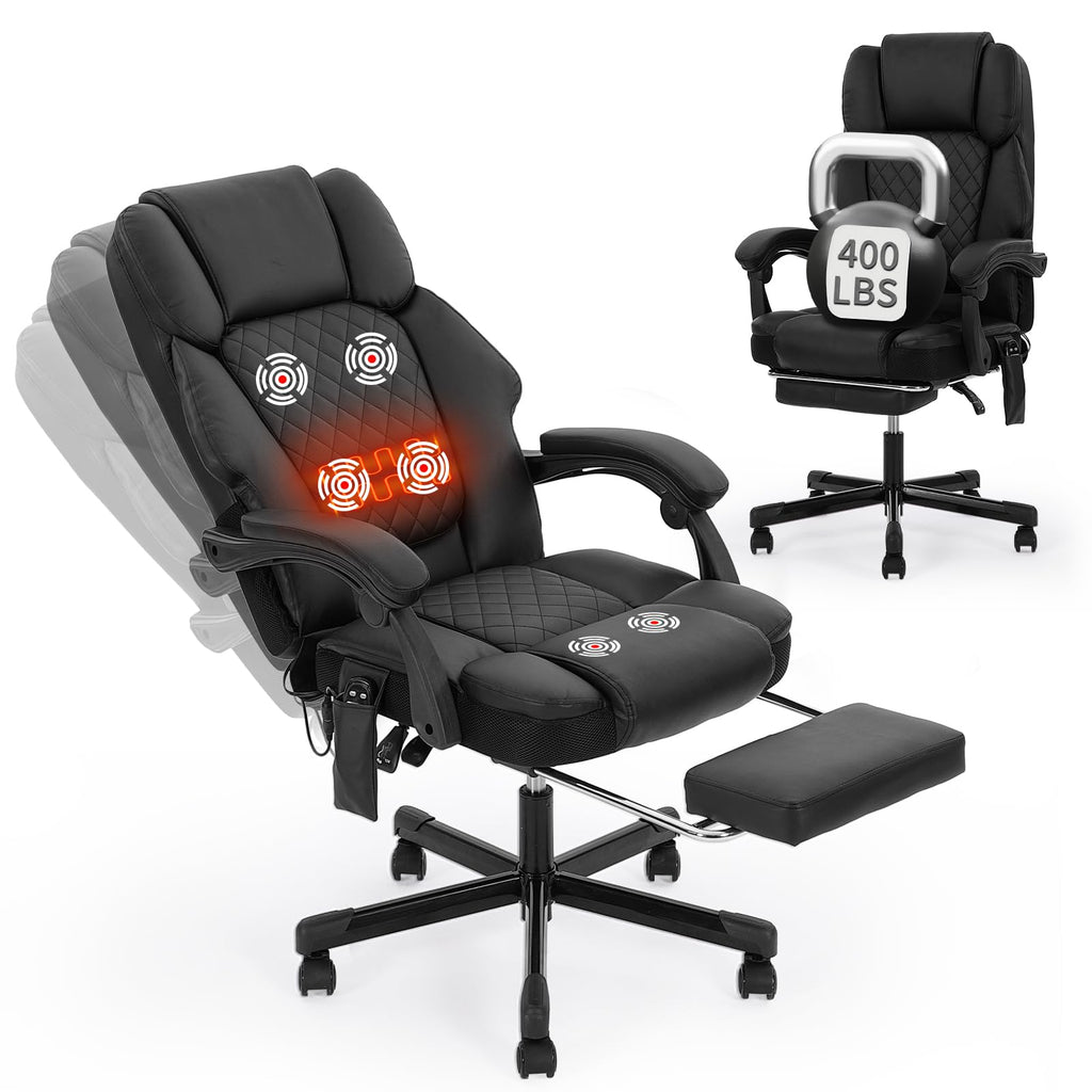 Massage Office Chair with Heat 6 Vibration Points, High Back & Heat, Executive Desk Chair, Big and Tall Office Chair 400lbs, Comfortable Ergonomic Reclining Managerial Chair