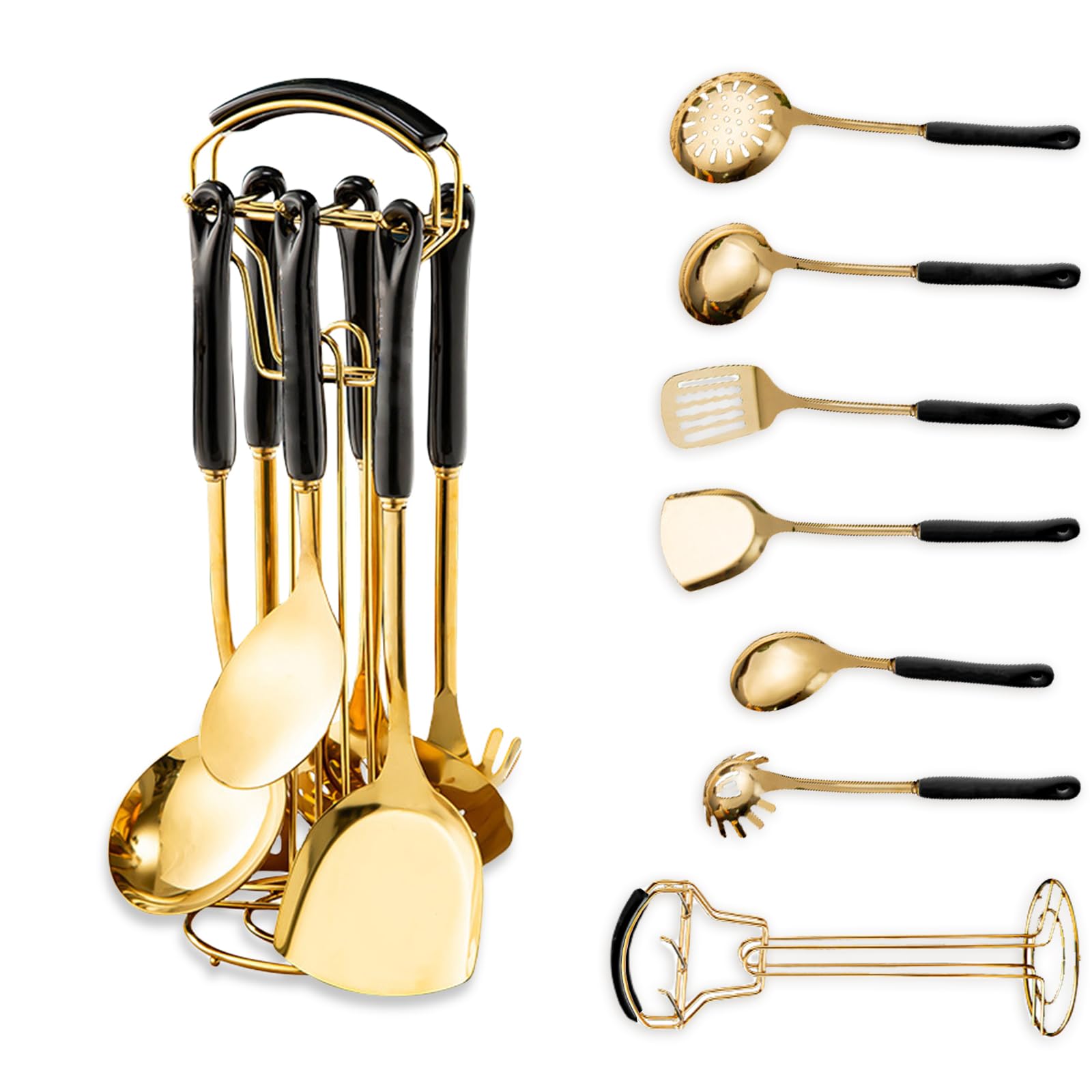 Gold Kitchen Utensils, 7pieces Gold Cooking Utensils Set, Kitchen Tools Set With Utensil Holder, Gold Kitchen Accessories, Dishwasher Safe, Easy To Clean