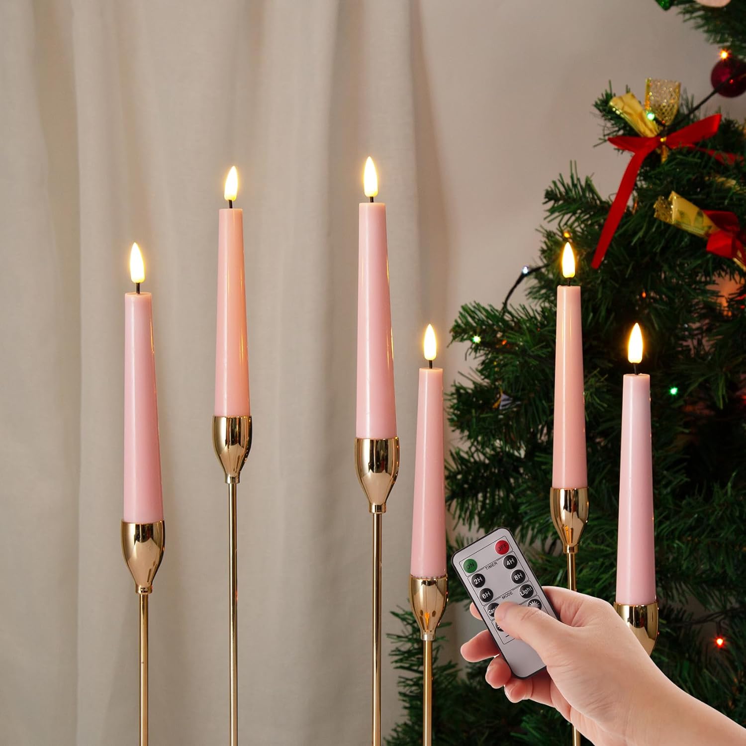 Short Flameless Taper Candles with Remote, Flickering Battery LED Wax Candlesticks Set of 6