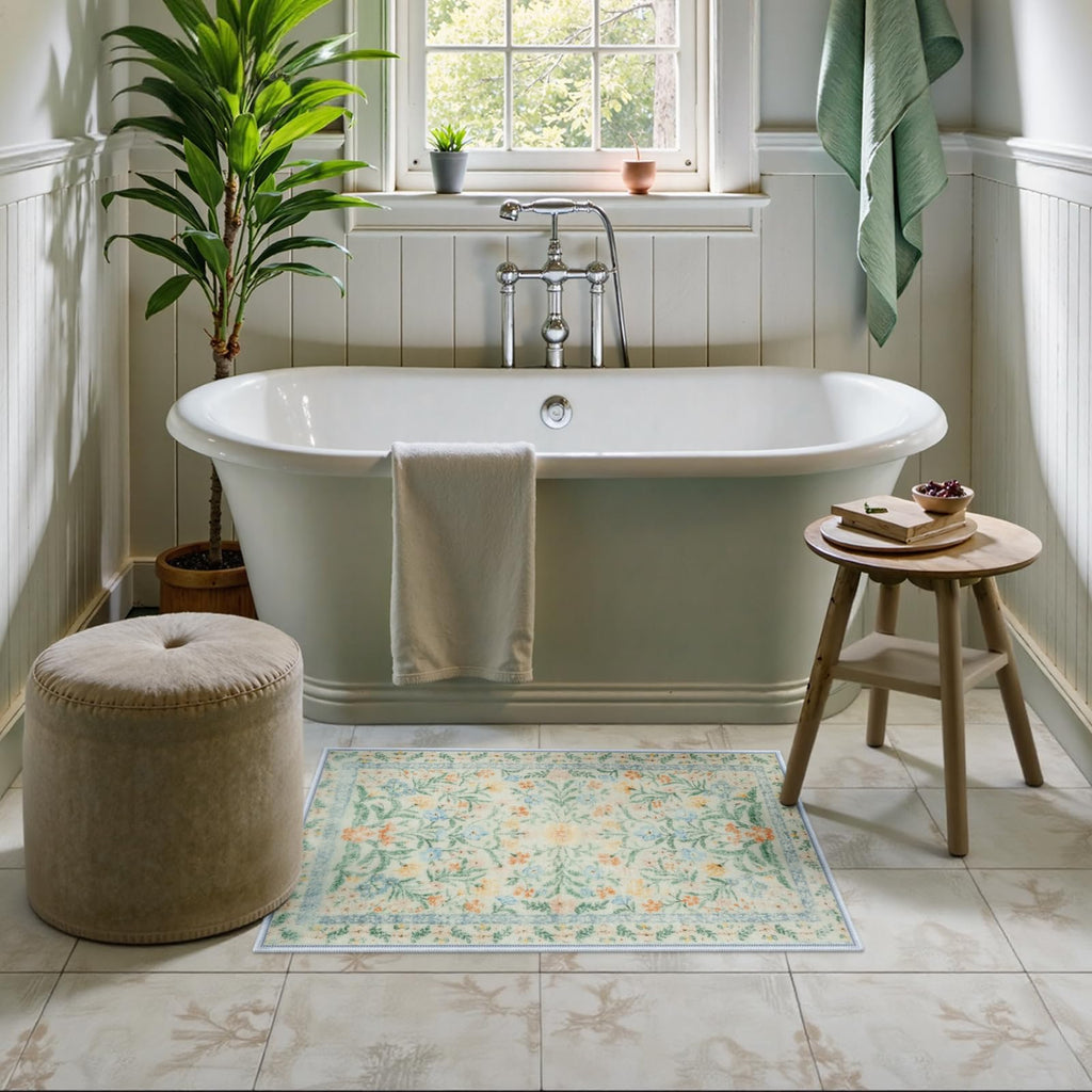 New Boho Floral Bath Rugs, Non Slip Washable Bathroom Rugs Fit Under Door, Ultra Soft and Absorbent Bath Mat